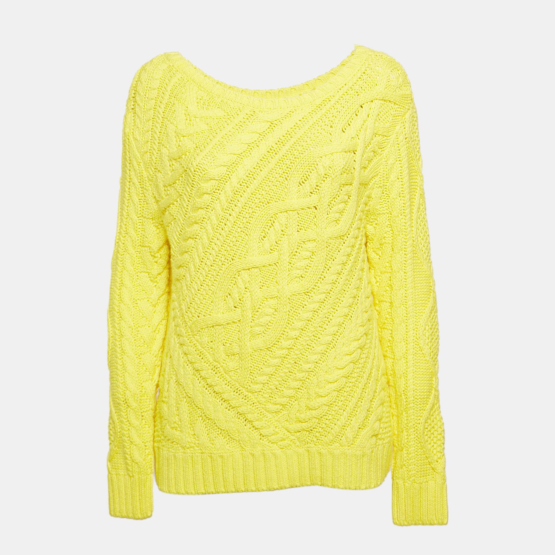 Polo Ralph Lauren Yellow Cotton Cable Knit Sweater L