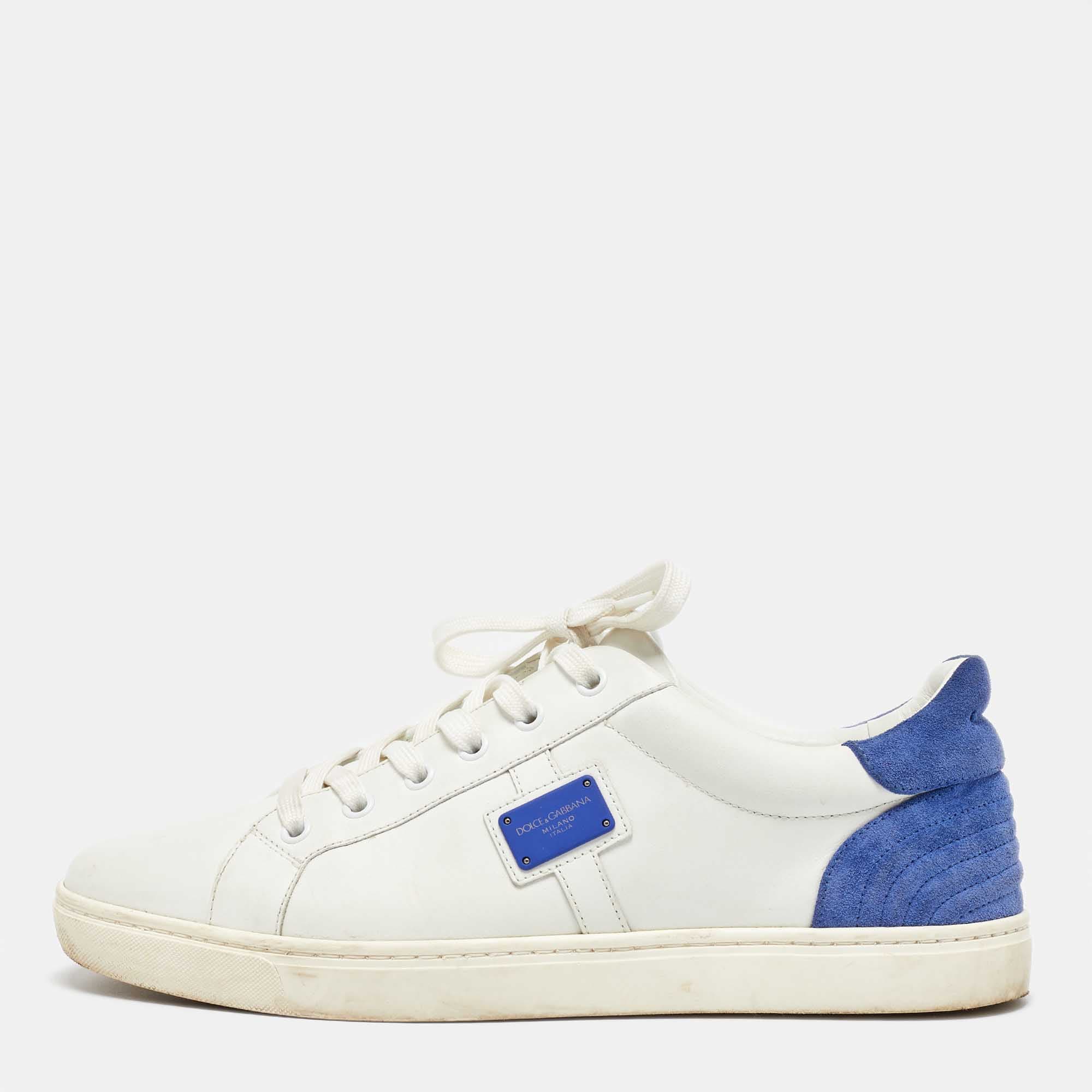 Dolce & Gabbana White/Blue Leather and Suede Portofino Low Top Sneakers Size 41