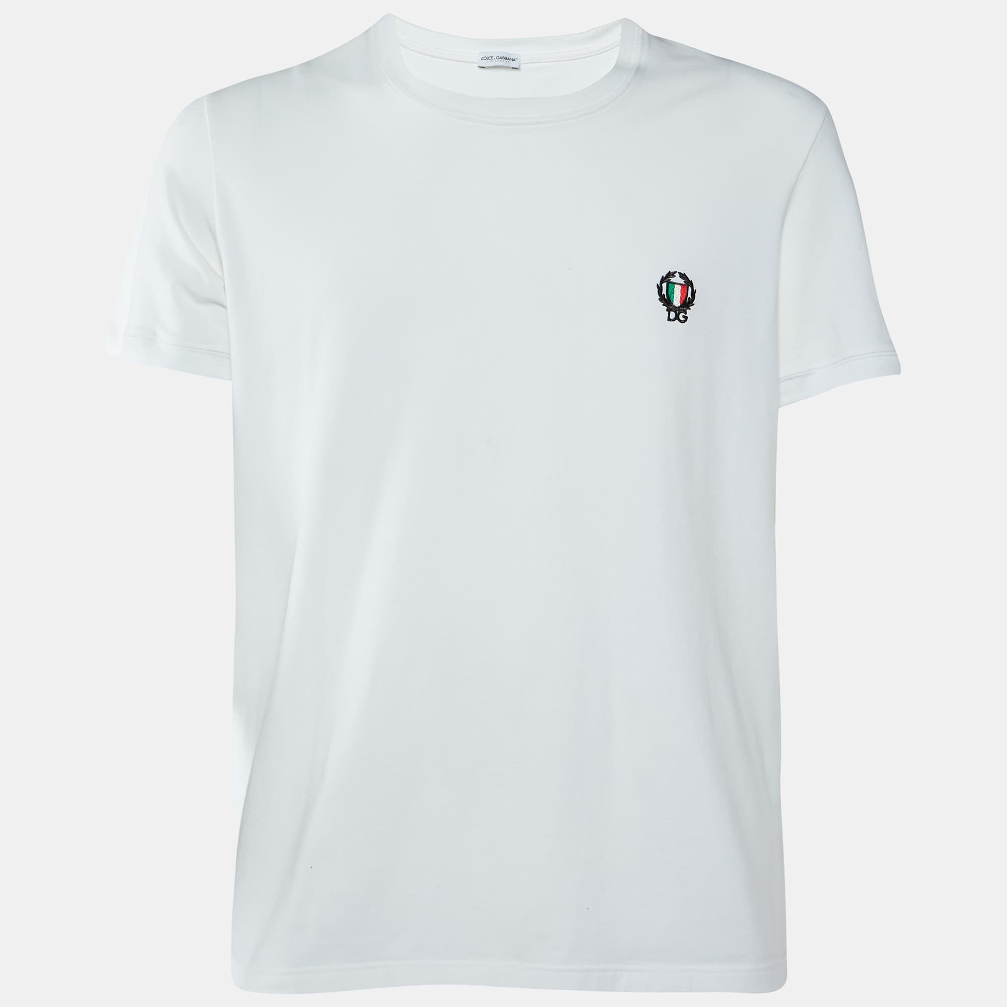 Dolce & Gabbana Underwear White Cotton Logo Embroidered T-Shirt L