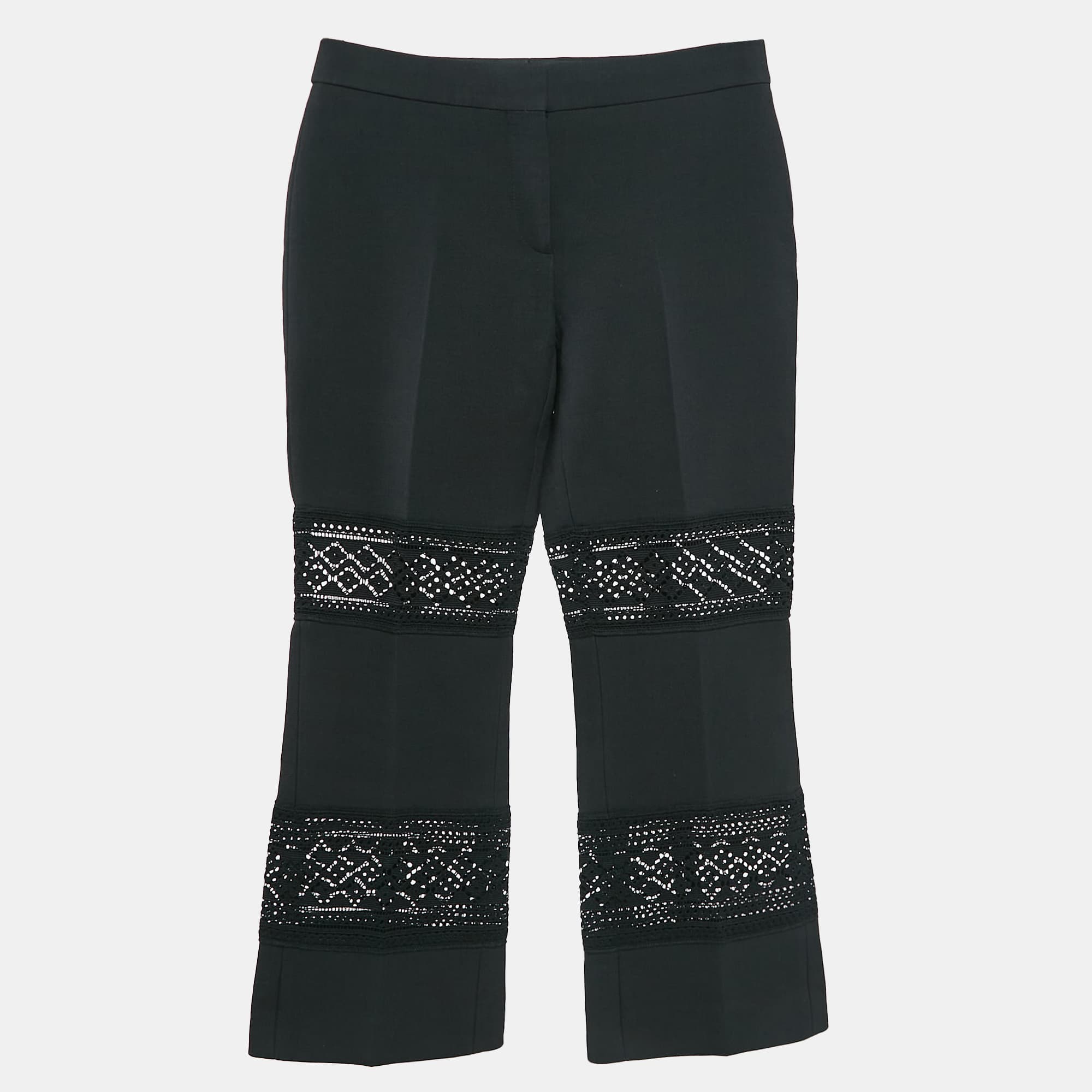 Alexander McQueen Black Wool Blend Lace Trimmed Trousers S