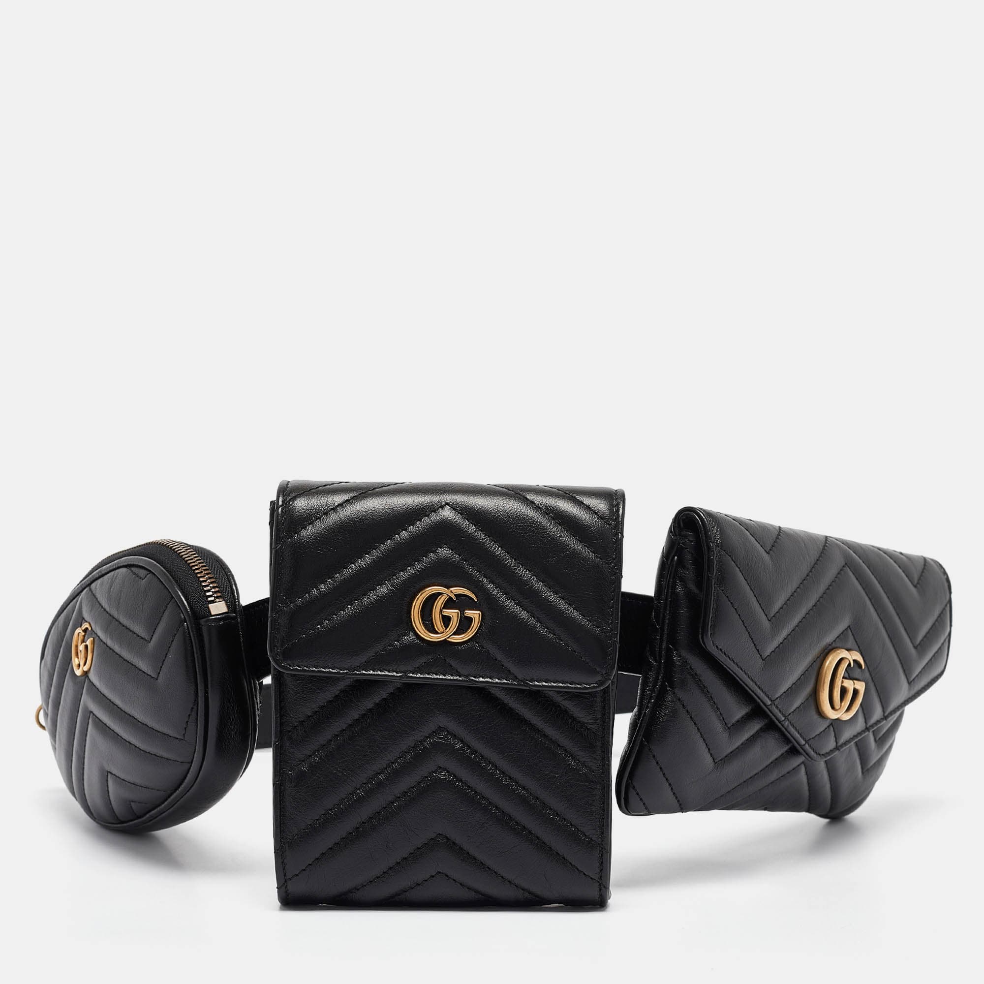 Gucci Black Matelass&eacute; Leather GG Marmont 2.0 Multi Belt Bag