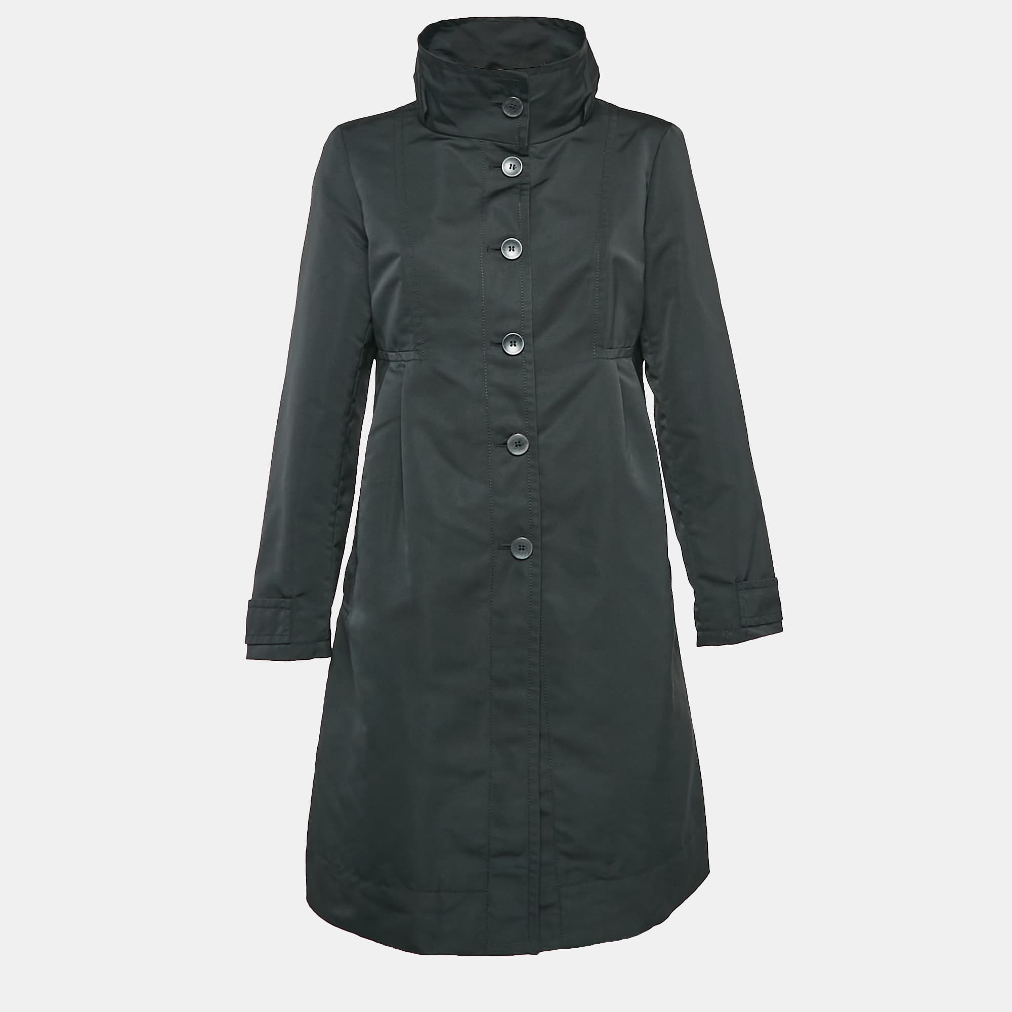 Weekend Max Mara Black Synthetic Pleated Mid-Length Coat M