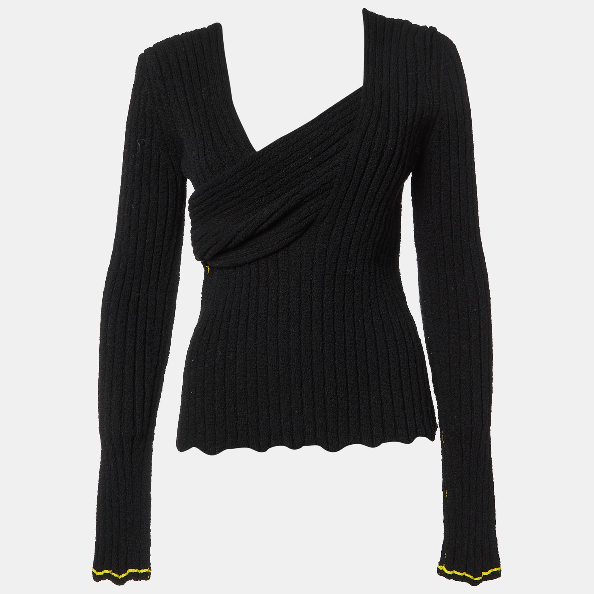 Bottega Veneta Black Rib Knit Cotton Full Sleeve Sweater M