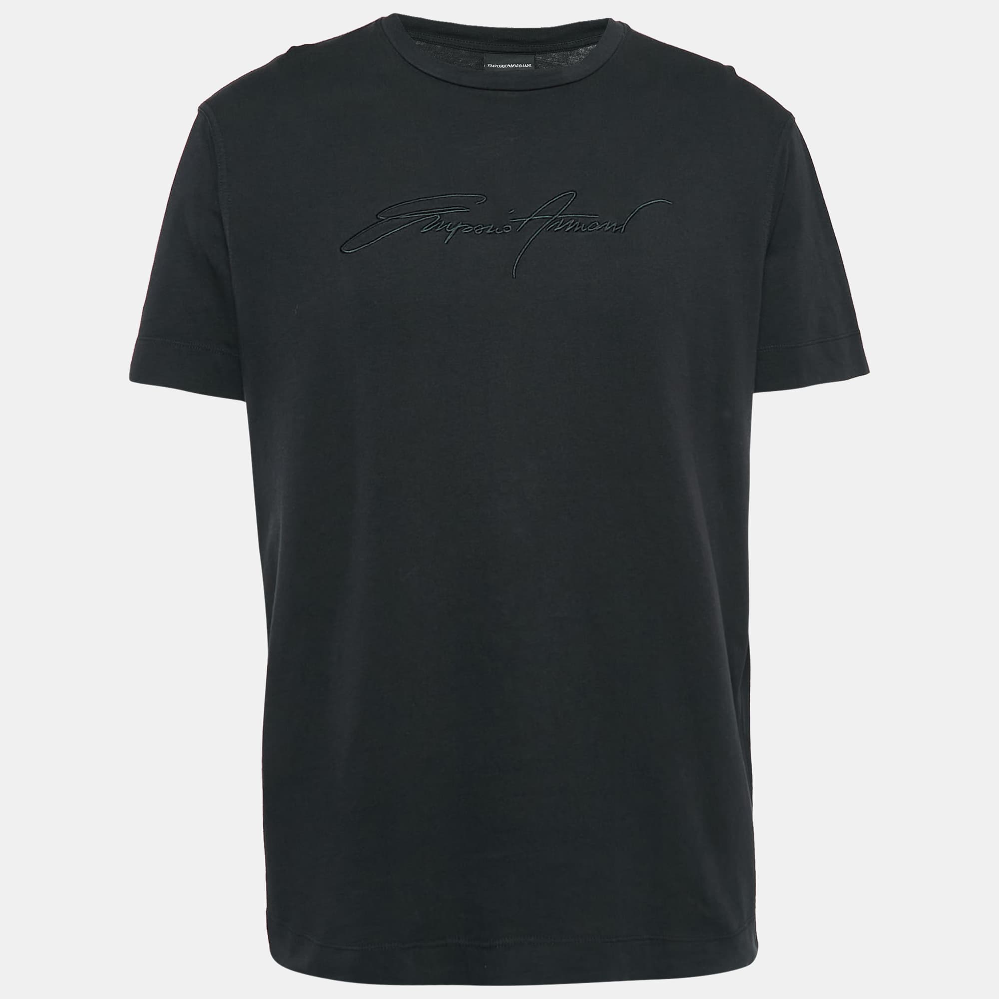 Emporio Armani Black Logo Embroidered Cotton Crew Neck T-Shirt XXL