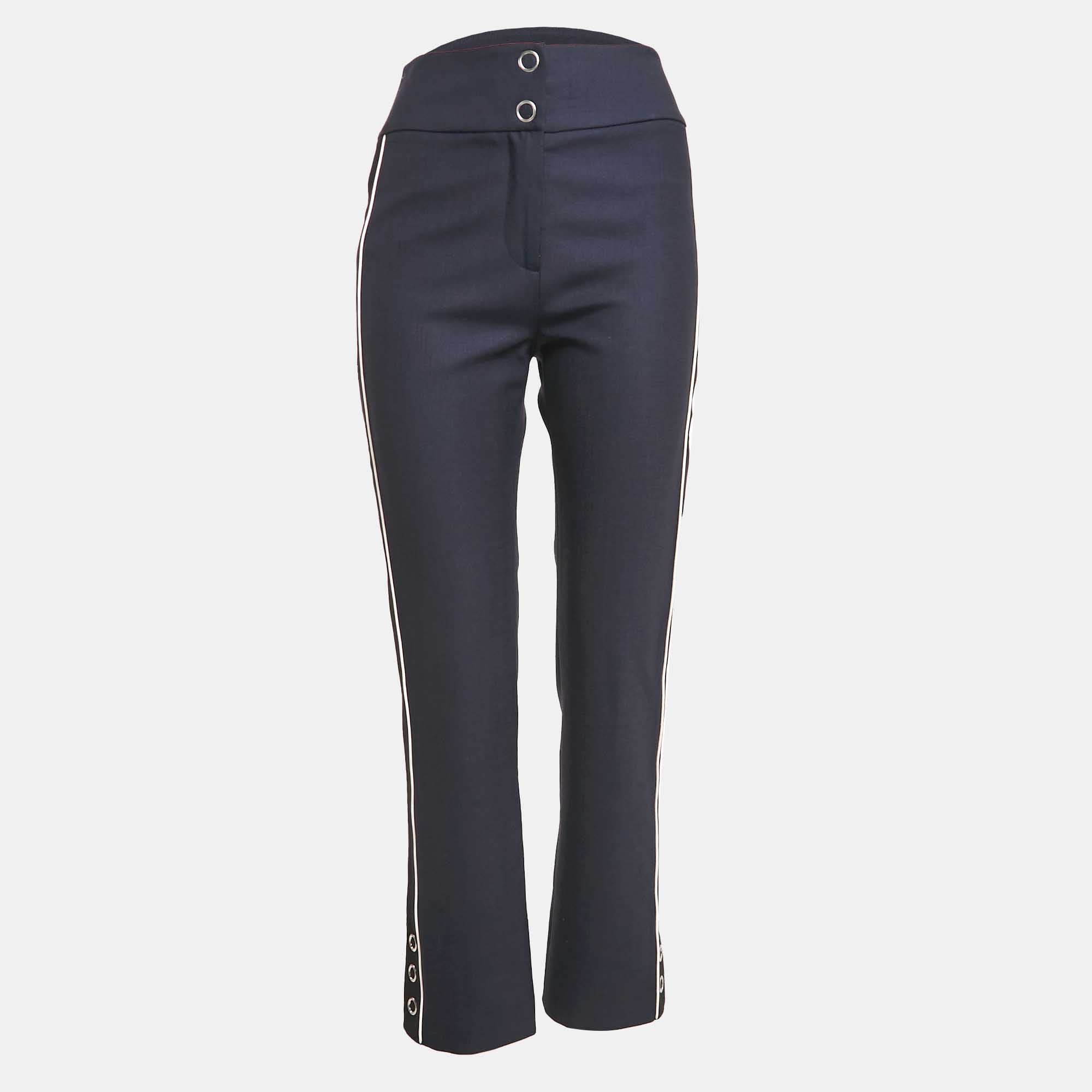 Jonathan Simkhai Navy Blue Side Stripe Gabardine Trousers S