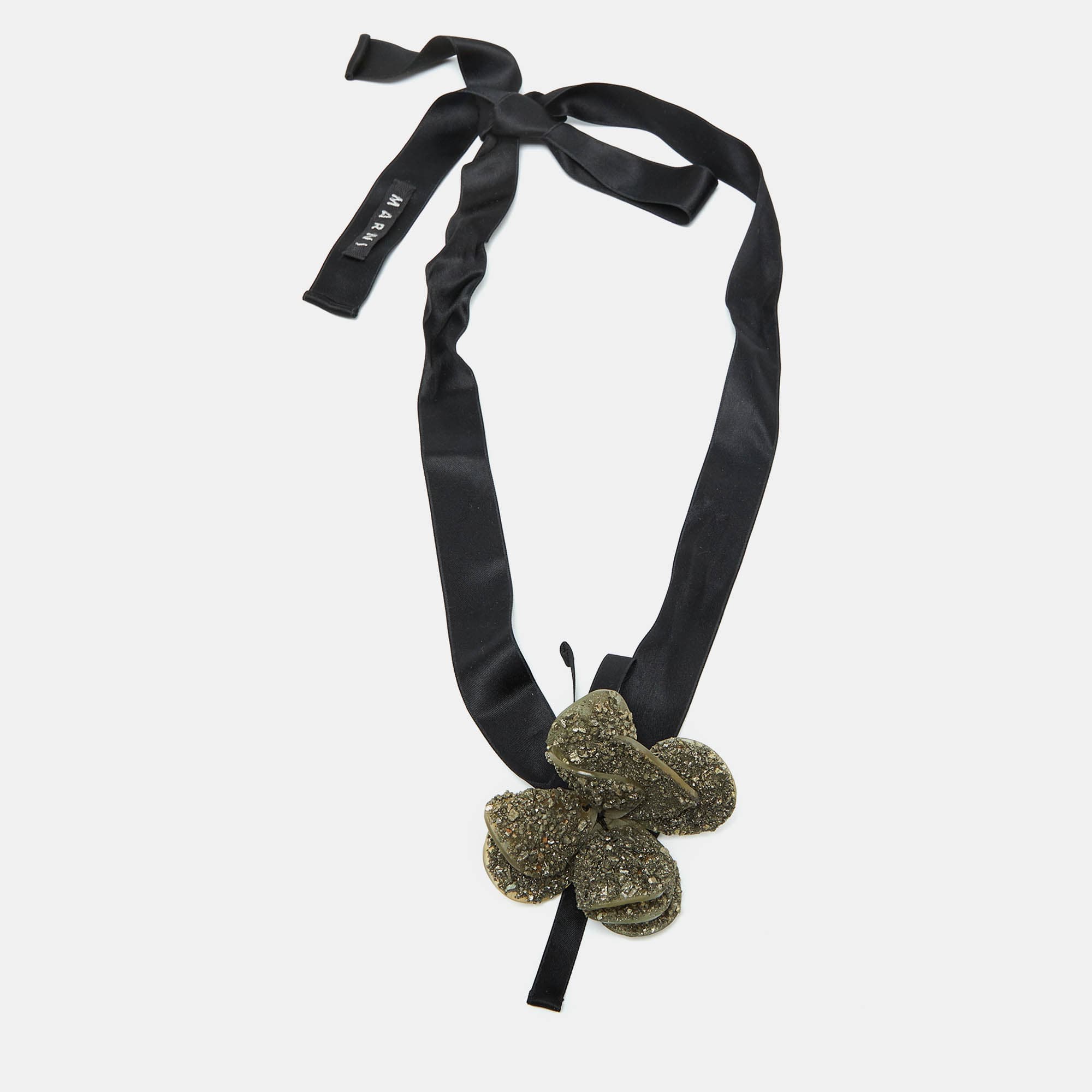 Marni Green Floral Textured Petal Ribbon Choker