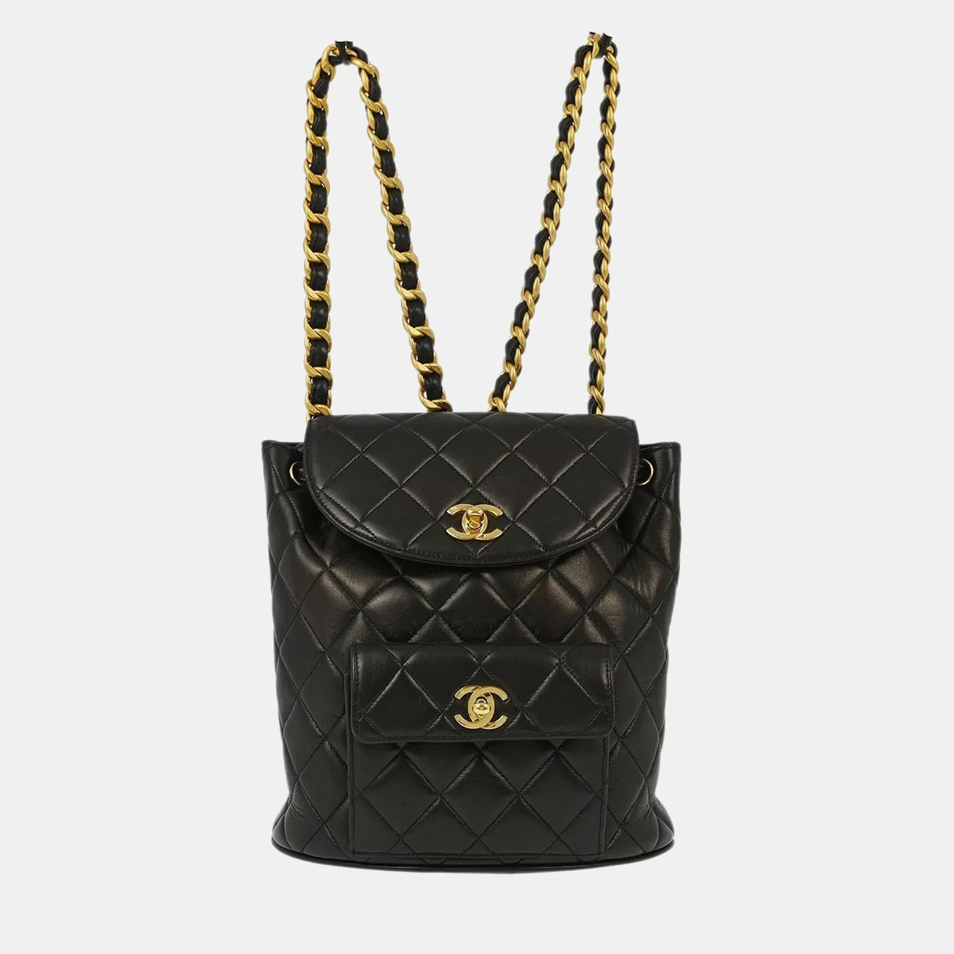 Chanel Duma Large Black Lambskin Leather Backpack Bag