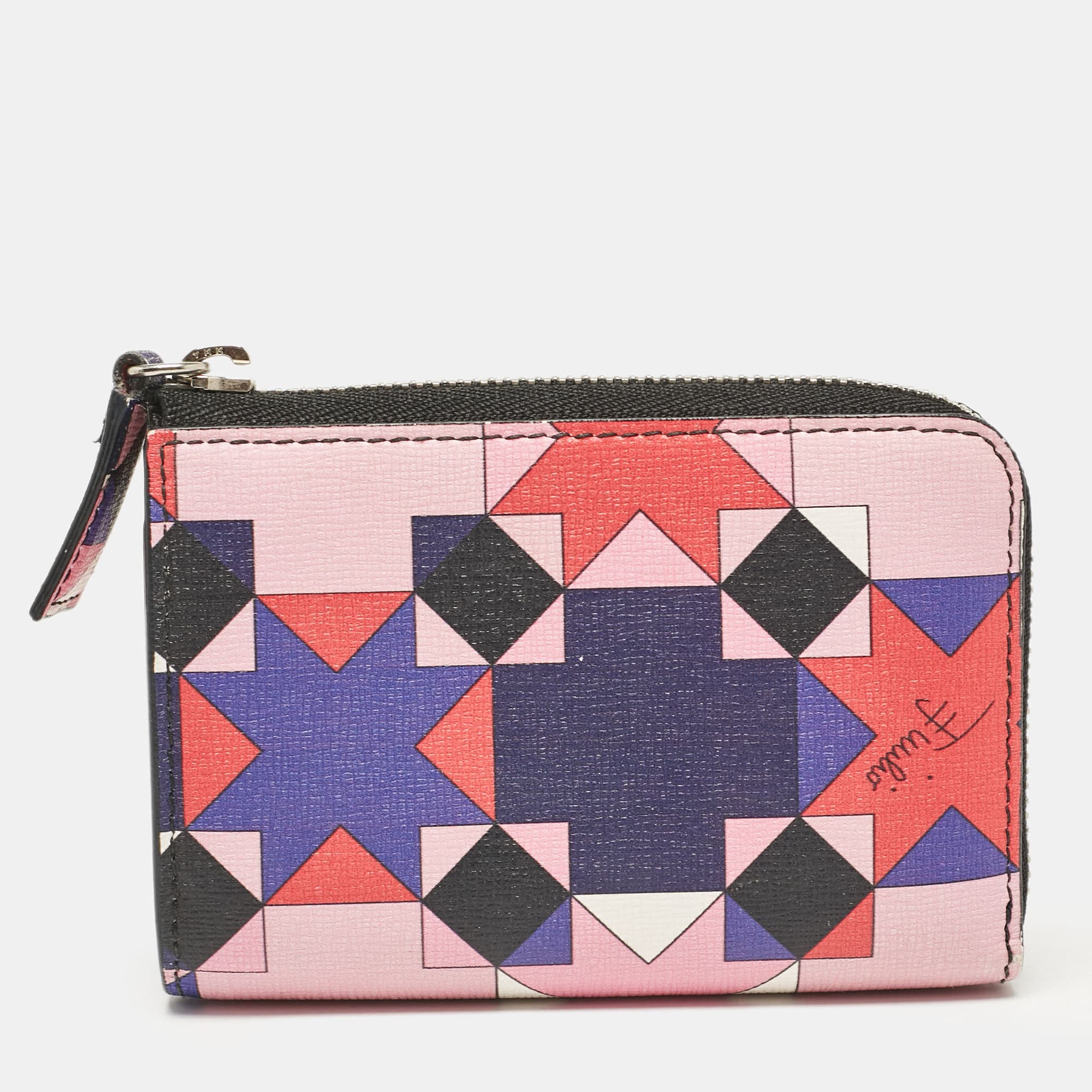 Emilio Pucci Multicolor Printed Leather Zip Compact Wallet