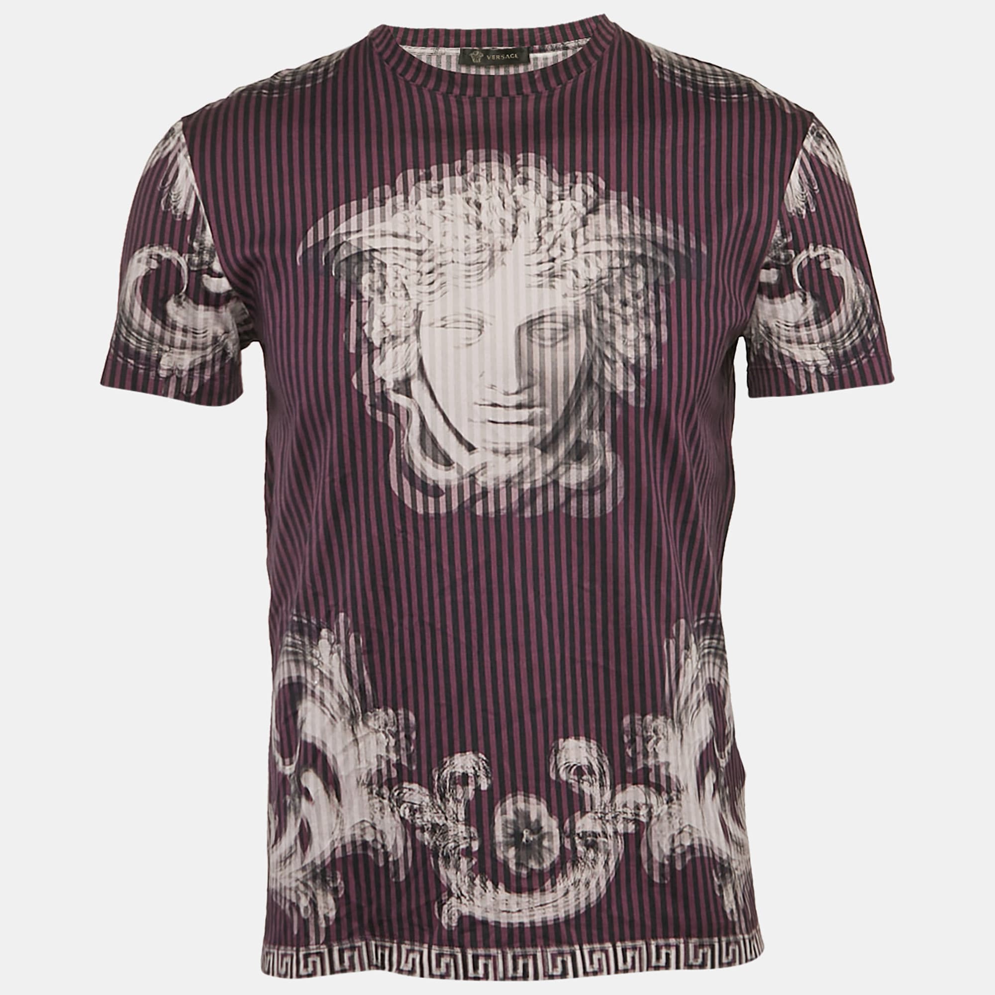 Versace Black/Purple Medusa Print Jersey Lenticular Foulard T-shirt S