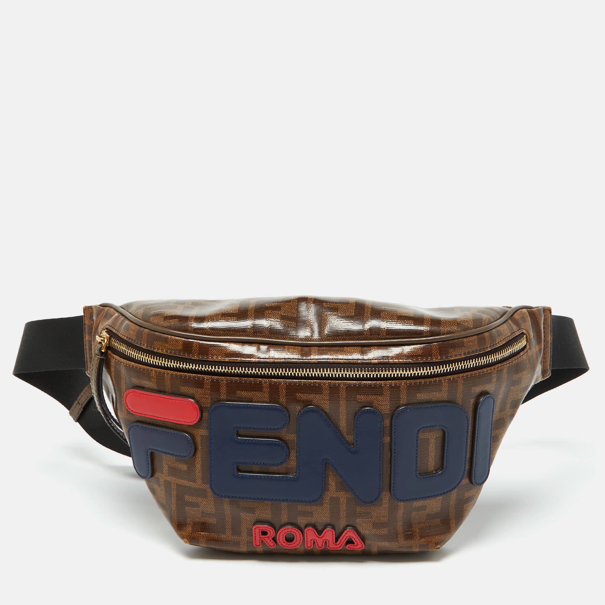 Fendi Fendi X Fila Brown Coated Canvas and Leather Belt Bags