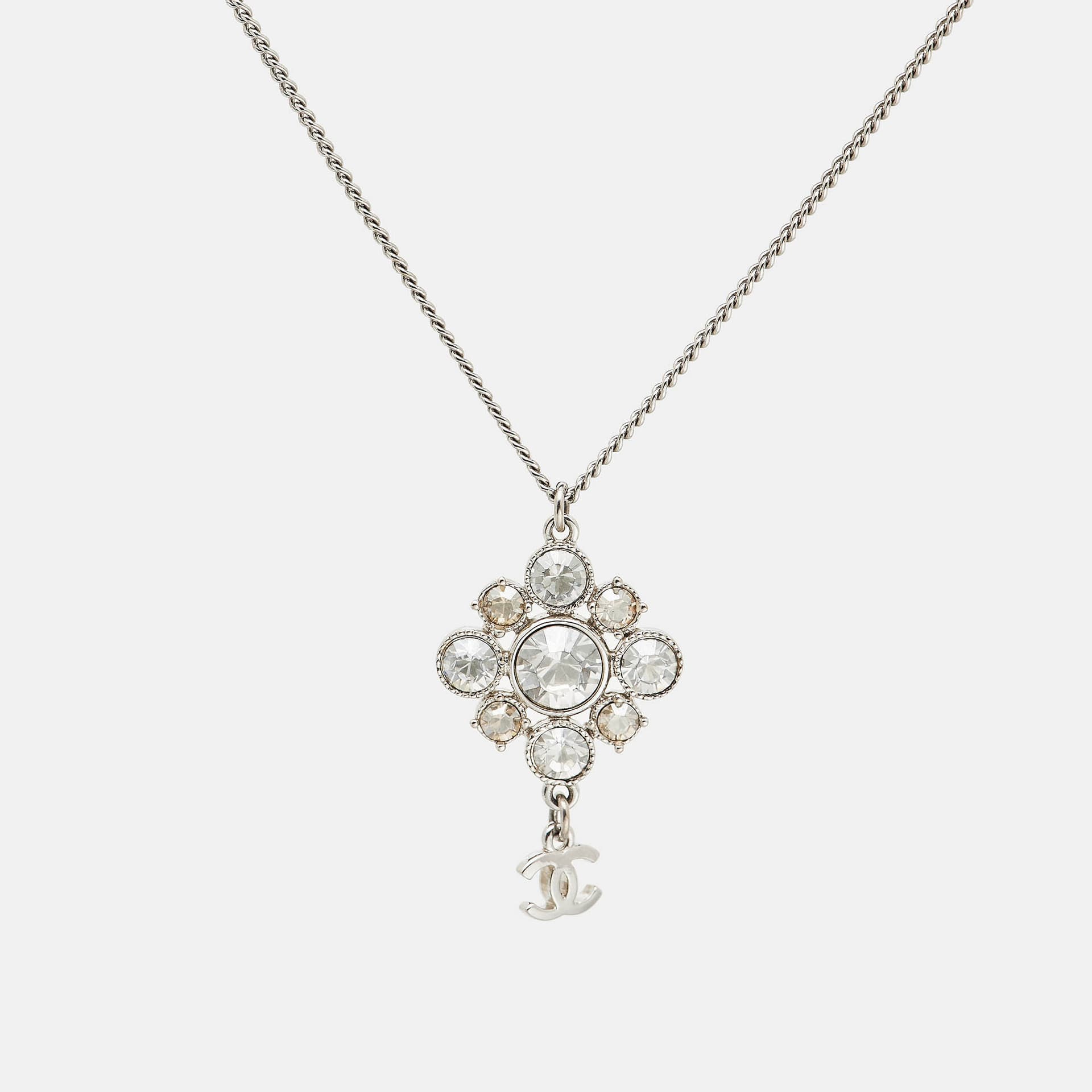 Chanel CC Crystals SIlver Tone Necklace