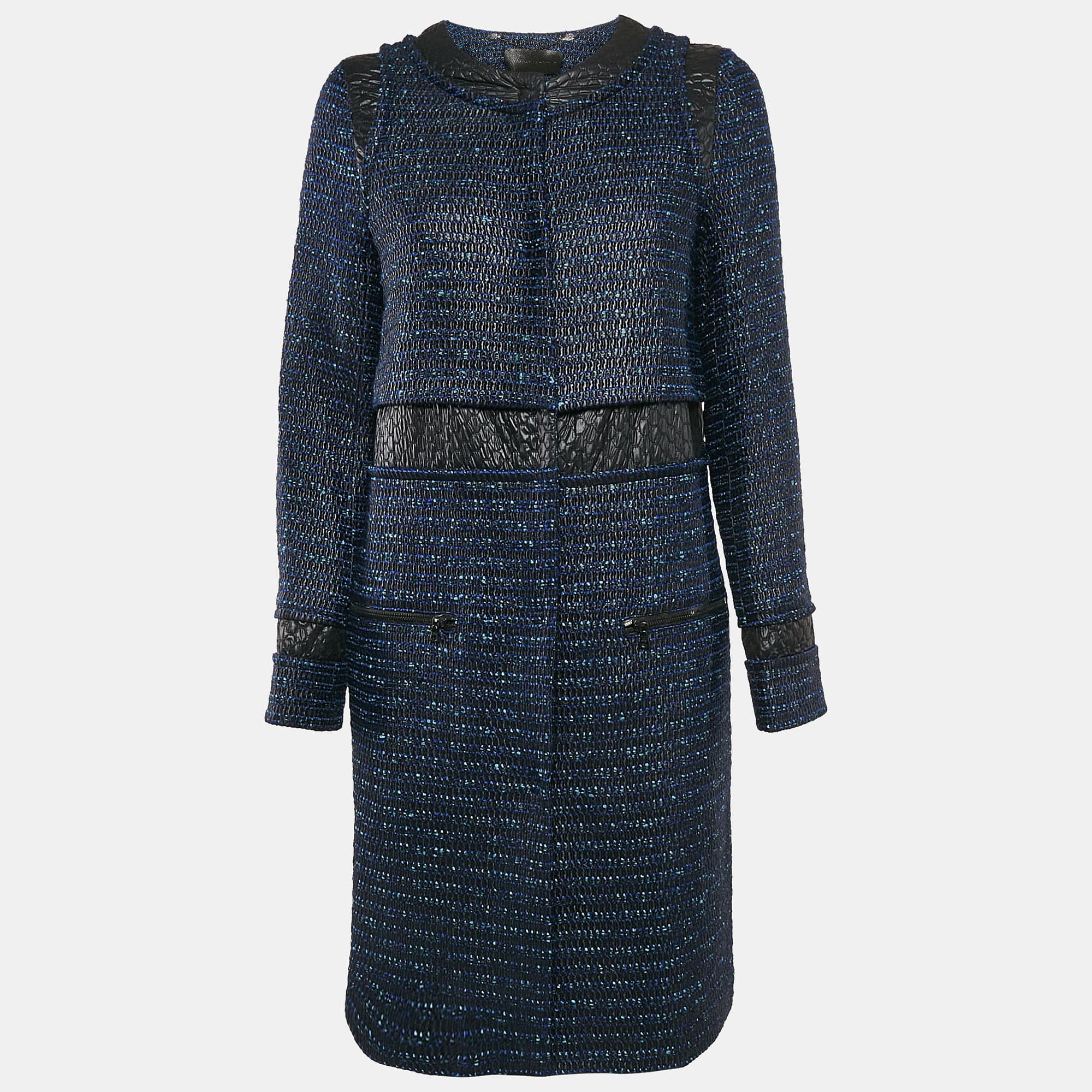 Proenza Schouler Blue/Black Tweed Button Front Long Coat M