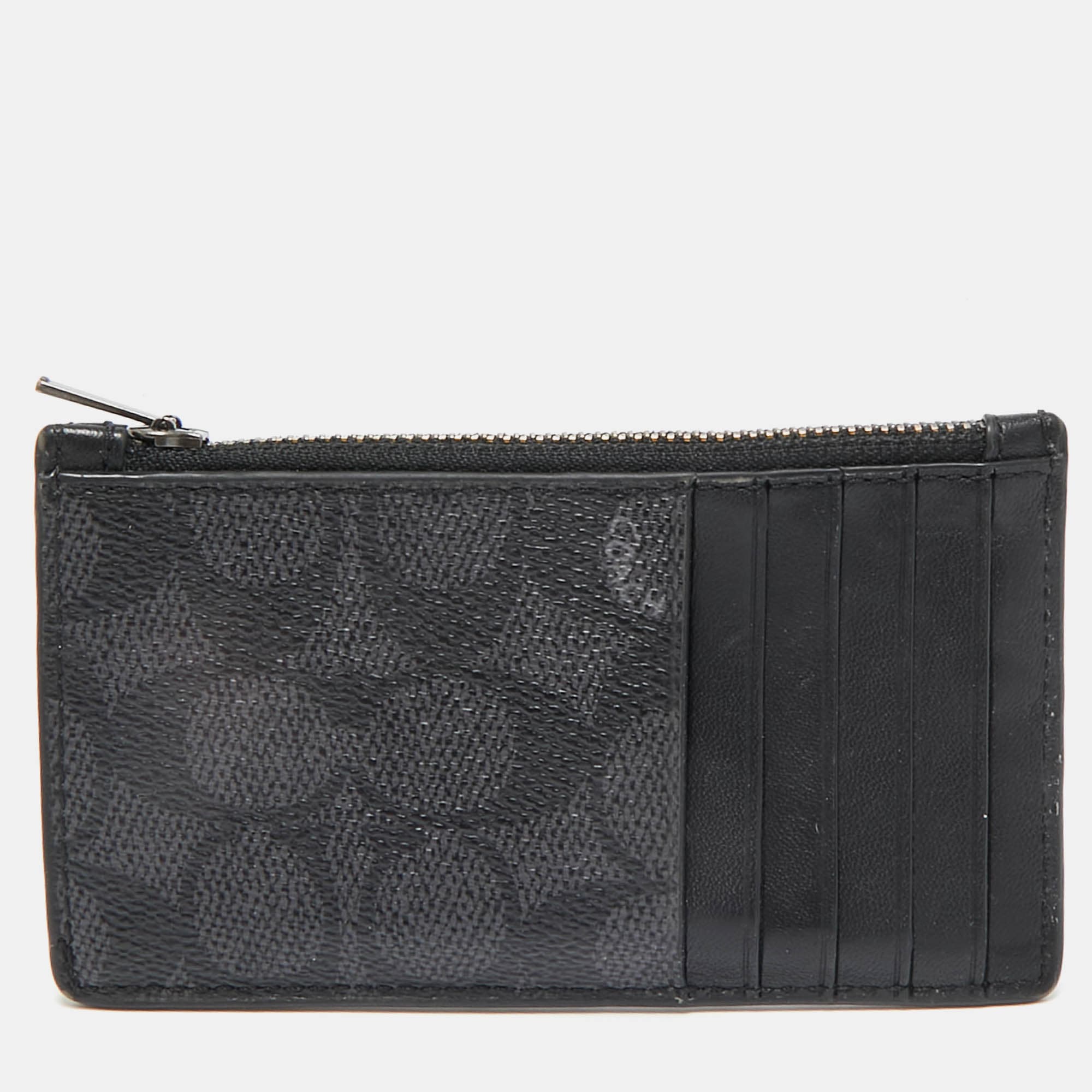 Coach Black Signature Coated Canvas and Leather Zip Card Case