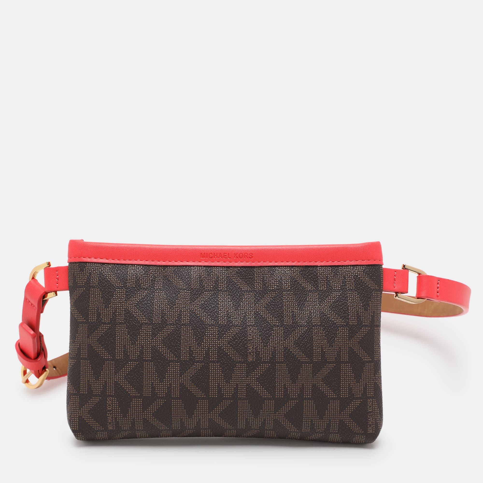 MICHAEL Michael Kors Brown/Red Signature Coated Canvas and Leather Belt Bag