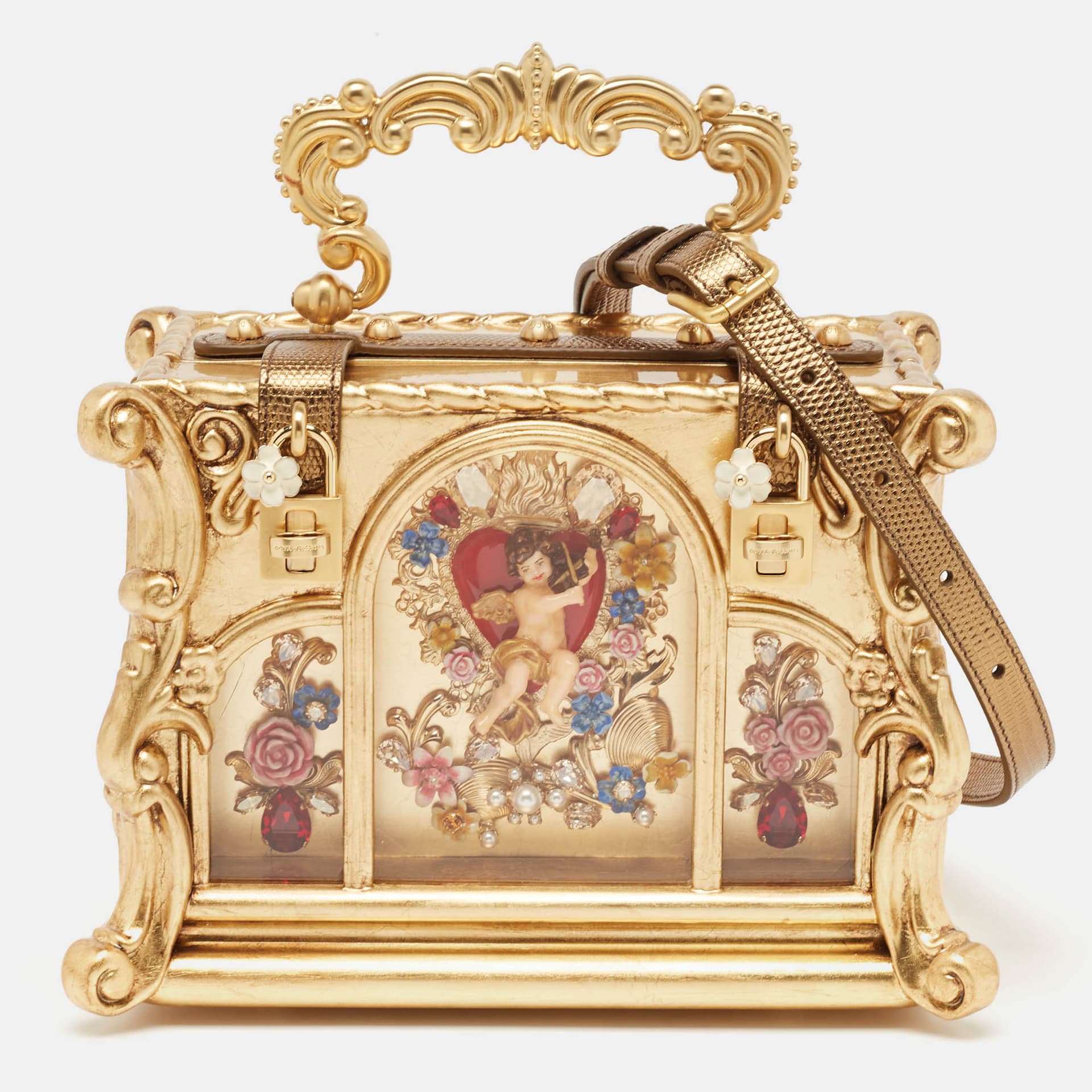 Dolce & Gabbana Box Gold Acrylic and Karung Leather Top Handle Bags