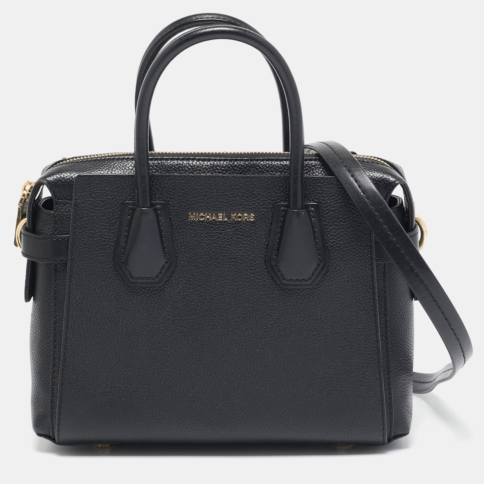 Michael Kors Black Leather Small Belted Mercer Satchel