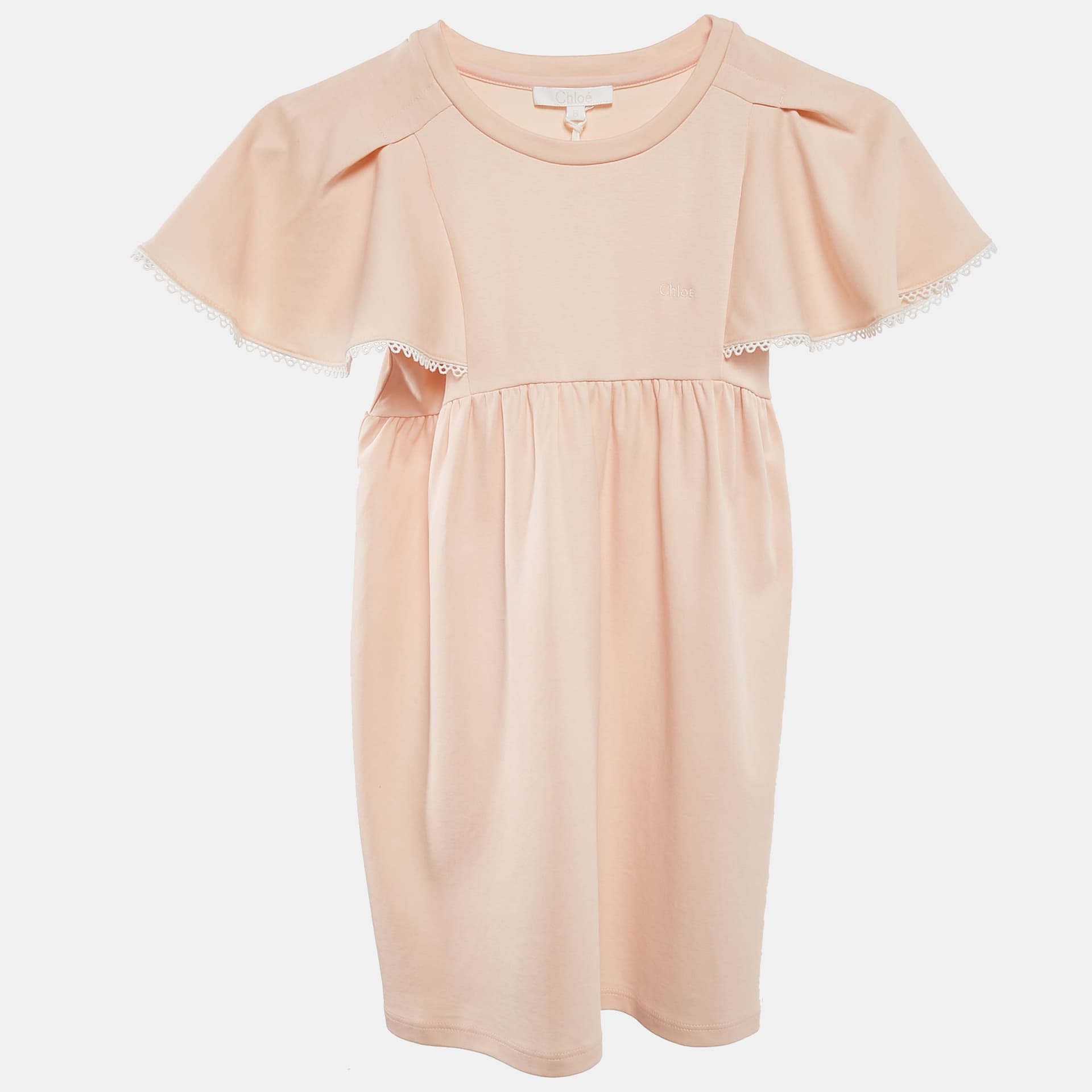 Chlo&eacute; Kids Pink Guipure Lace Trim Cotton Jersey Dress 6 Yrs
