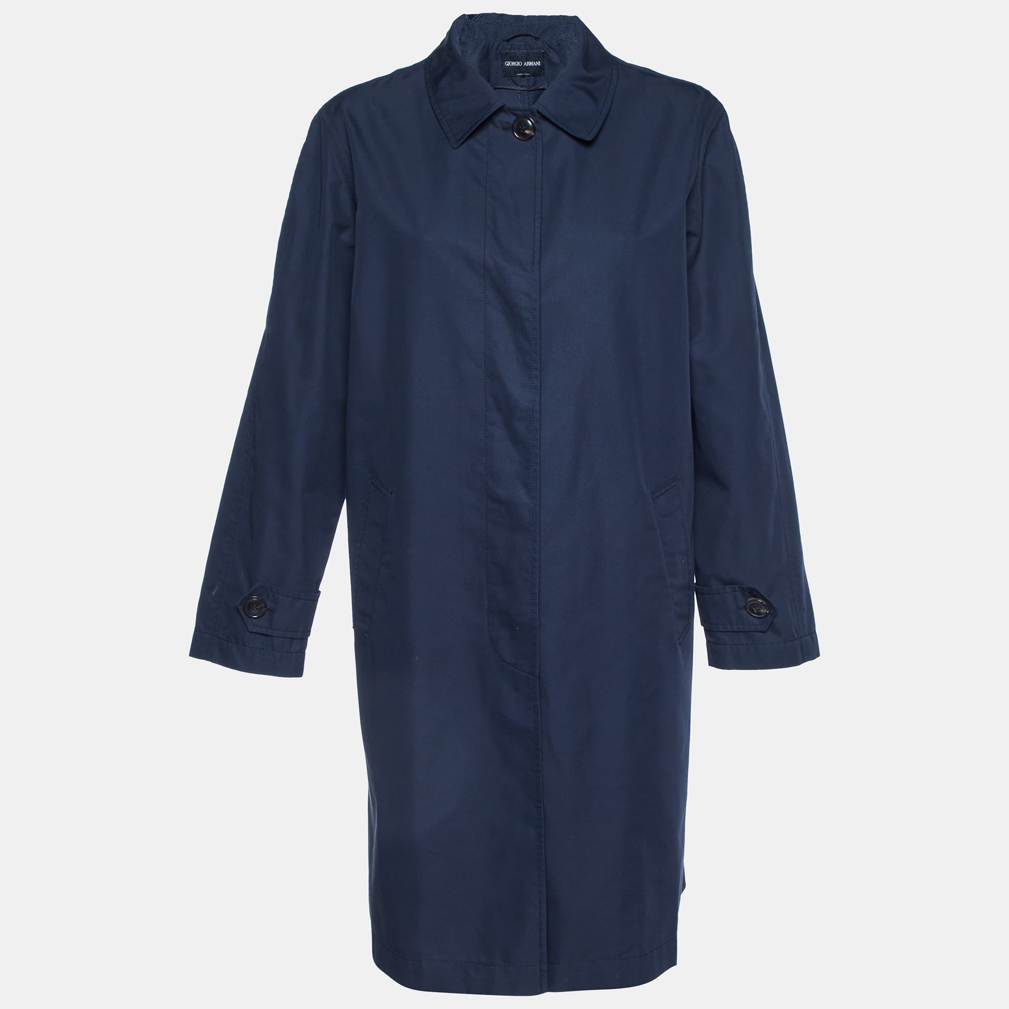 Giorgio Armani Navy Blue Cotton Blend Mid-Length Coat M