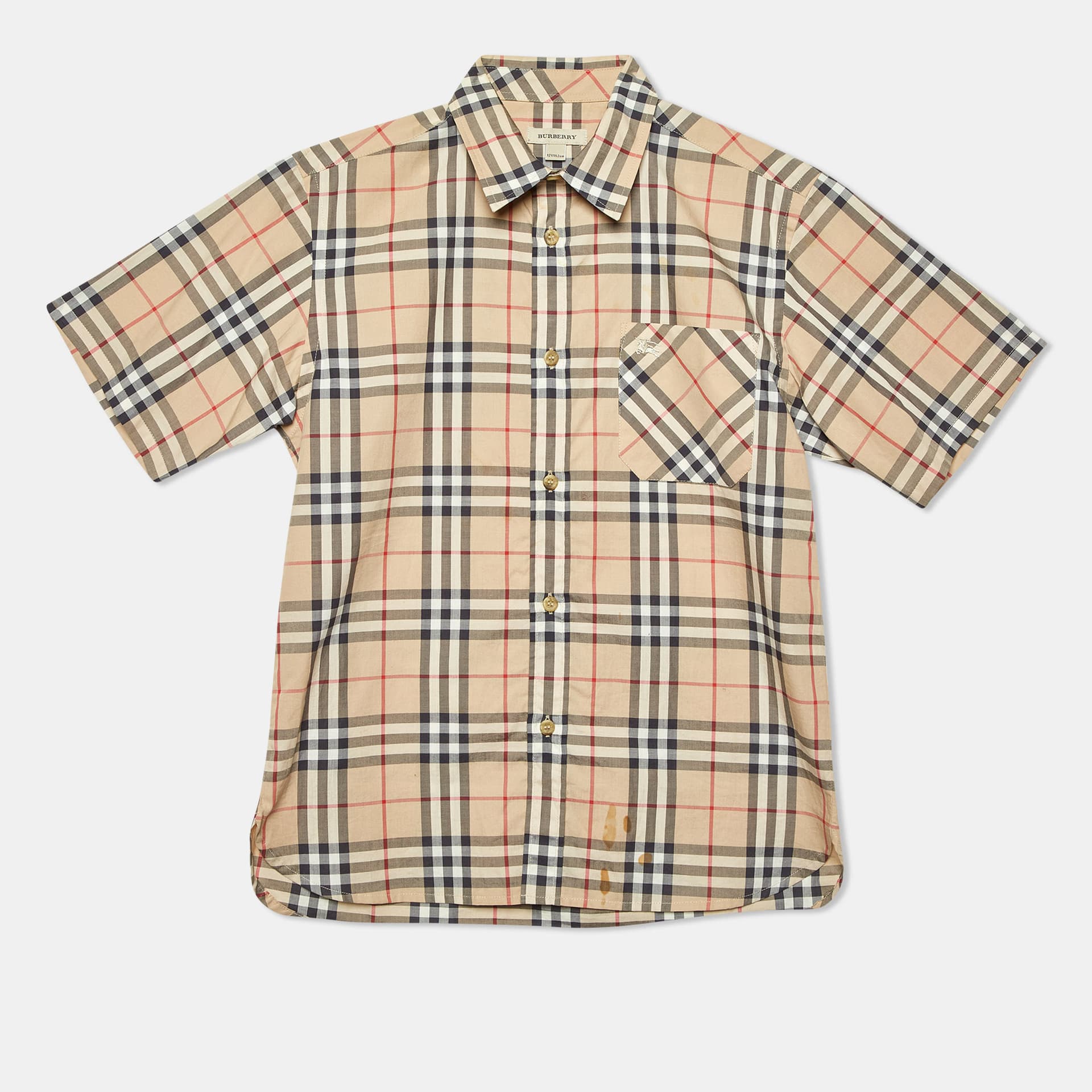 Burberry Kids Beige Tartan Check Cotton Button Front Shirt 12 Yrs