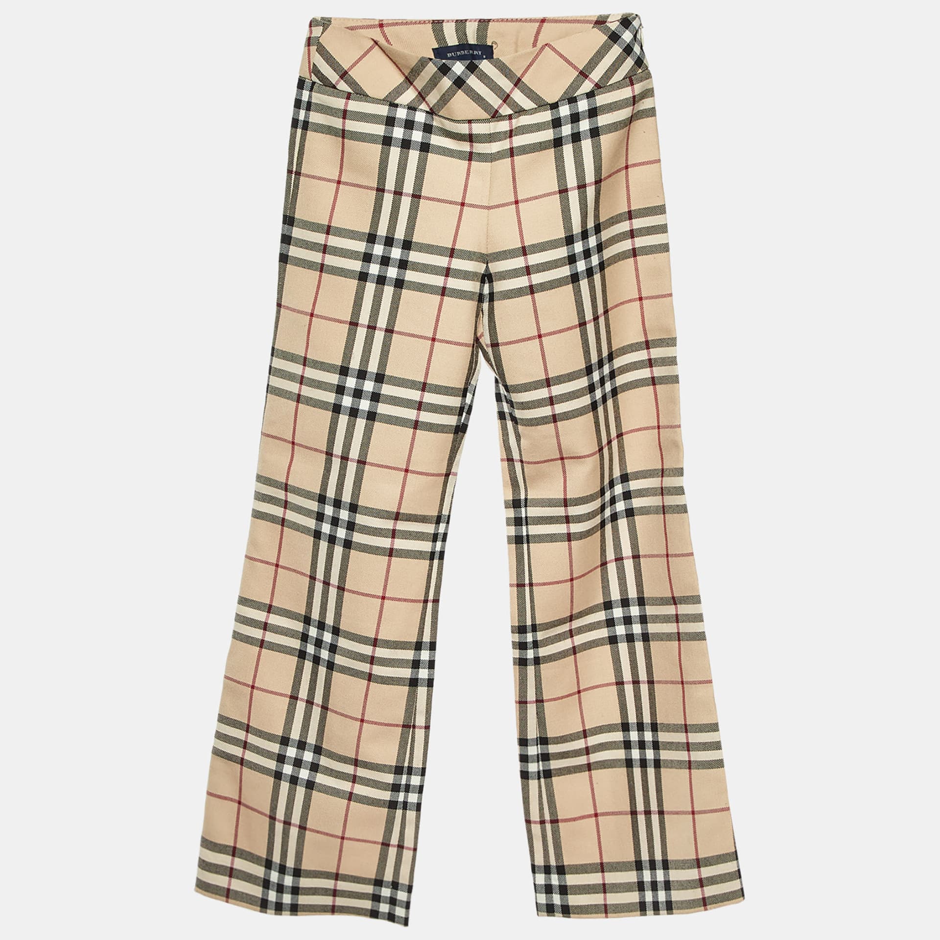 Burberry Kids Beige Vintage Check Wool Blend Wide Leg Pants 8 Yrs