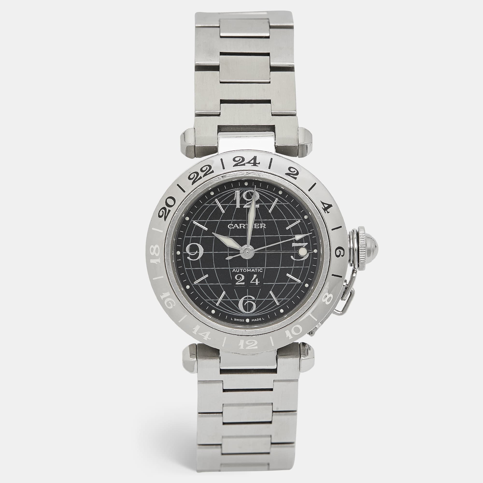 Cartier Pasha De Cartier W31049M7 Black Dial Stainless Steel Unisex Wristwatch 35 mm
