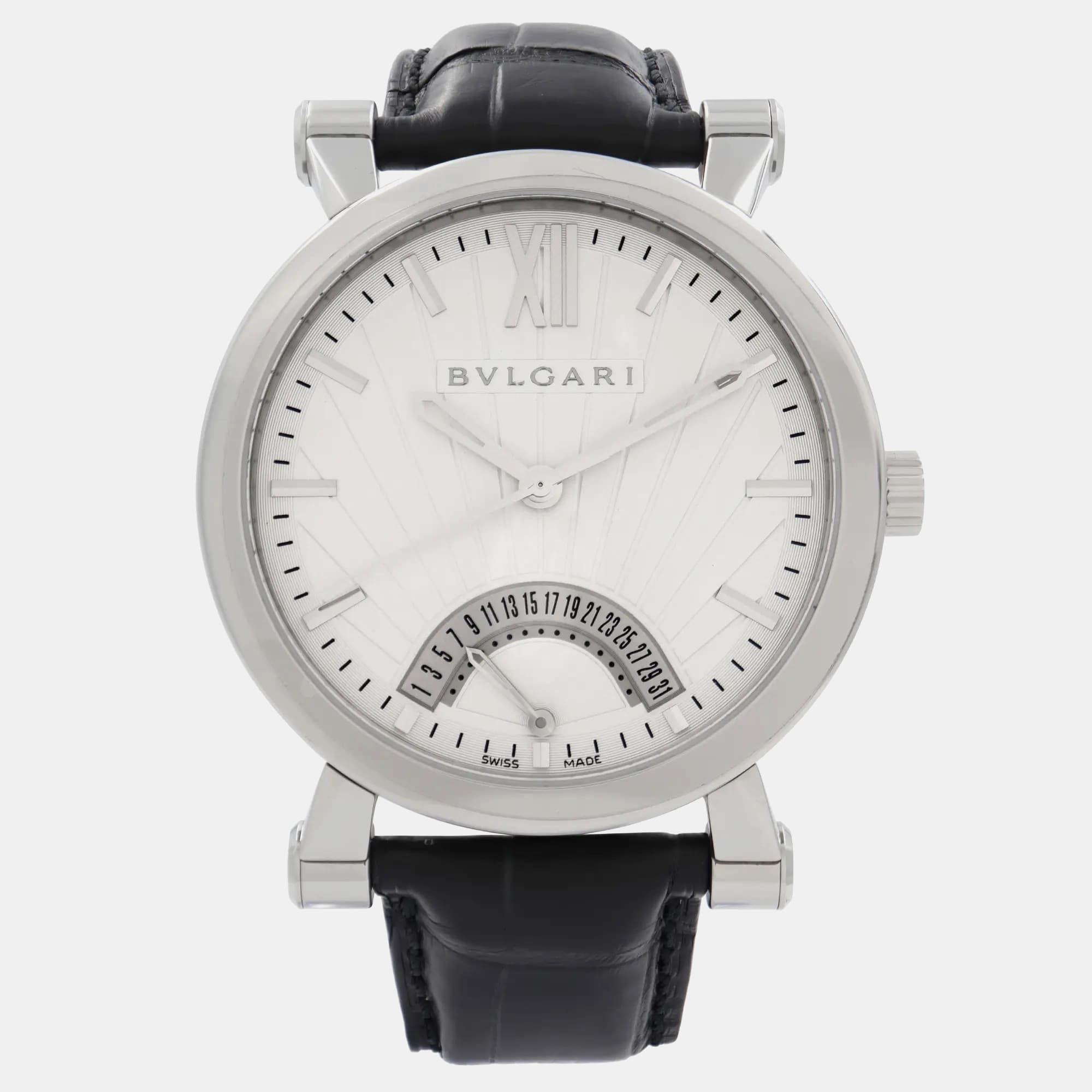 Bvlgari White Stainless Steel Sotirio Retrograde SB42SDR Automatic Men's Wristwatch 42 mm