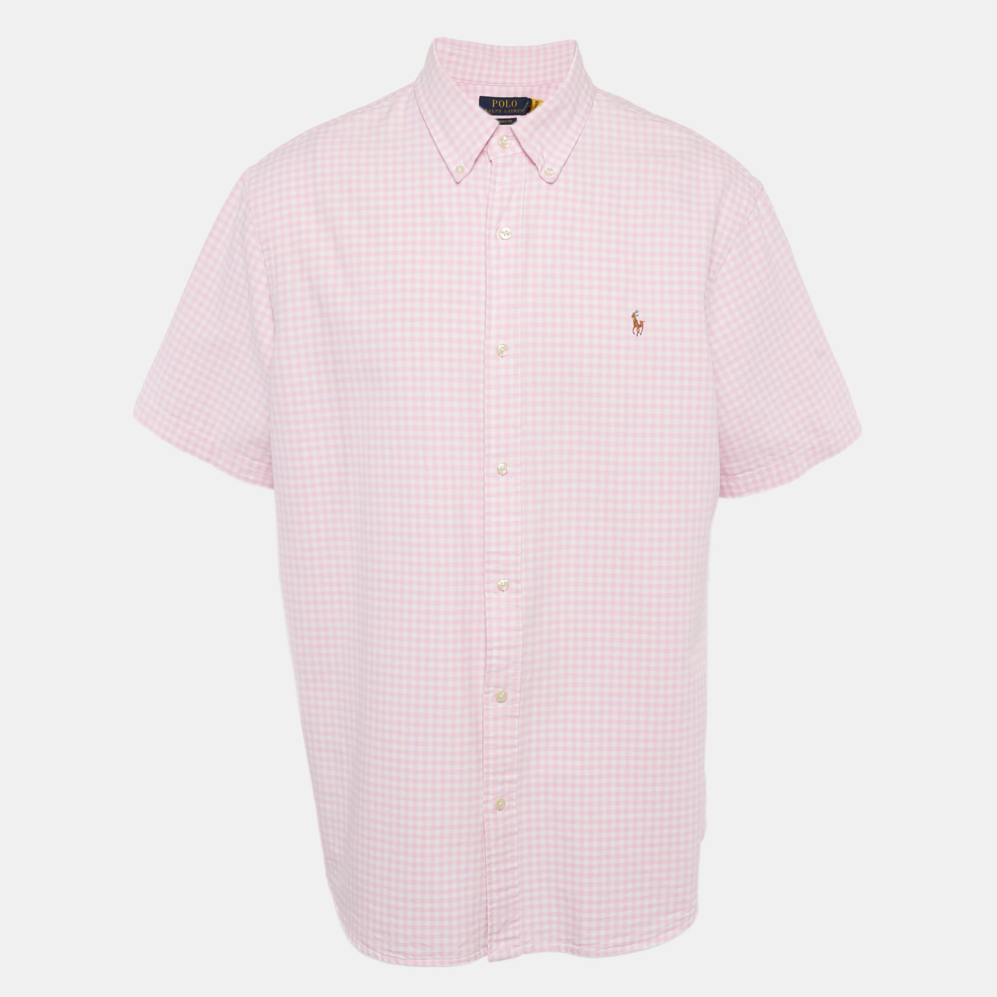Polo Ralph Lauren Pink Gingham Checks Cotton Short Sleeve Shirt XXL