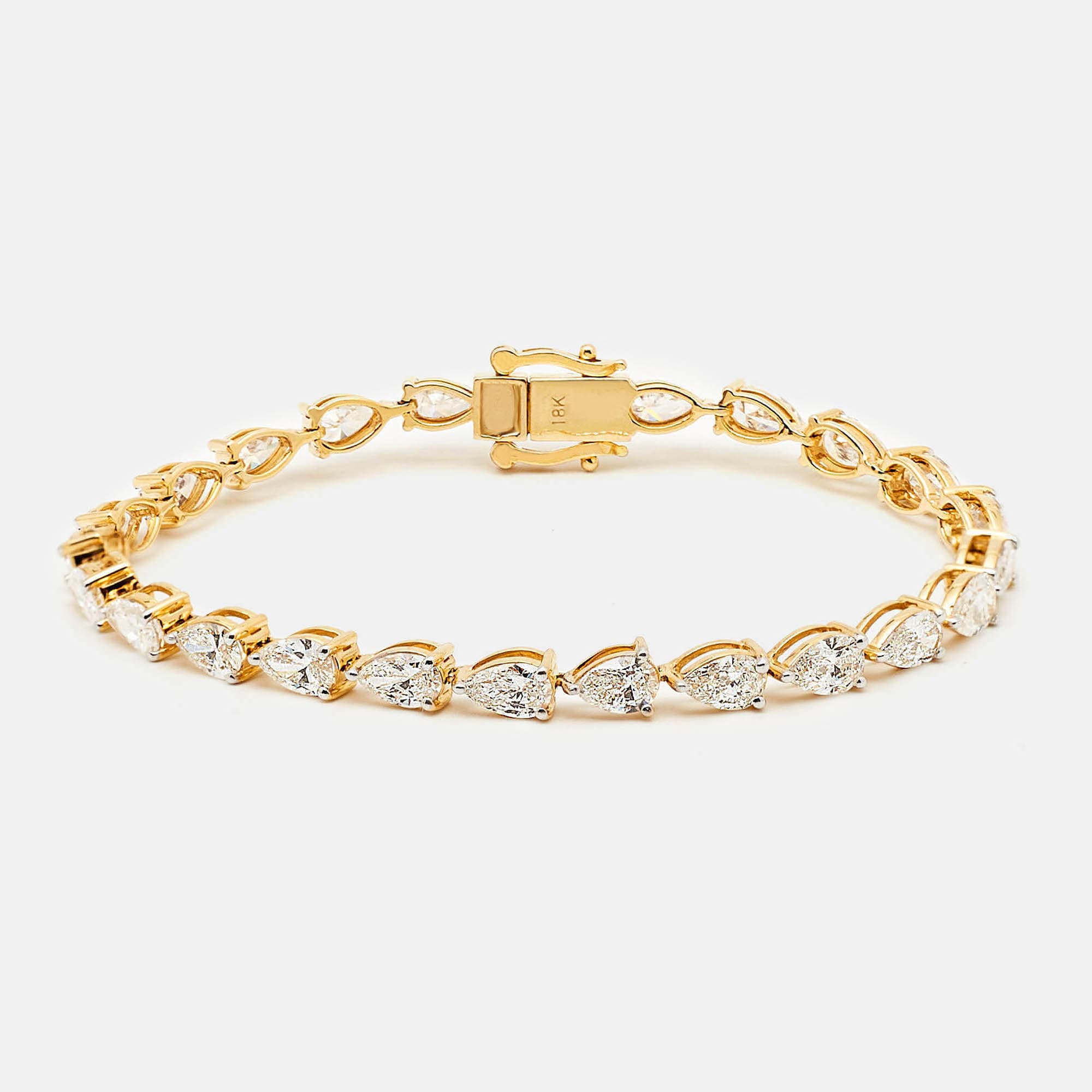 7.6 cts Pear Brilliant 18k Yellow Gold Lab Grown Diamonds Bracelet