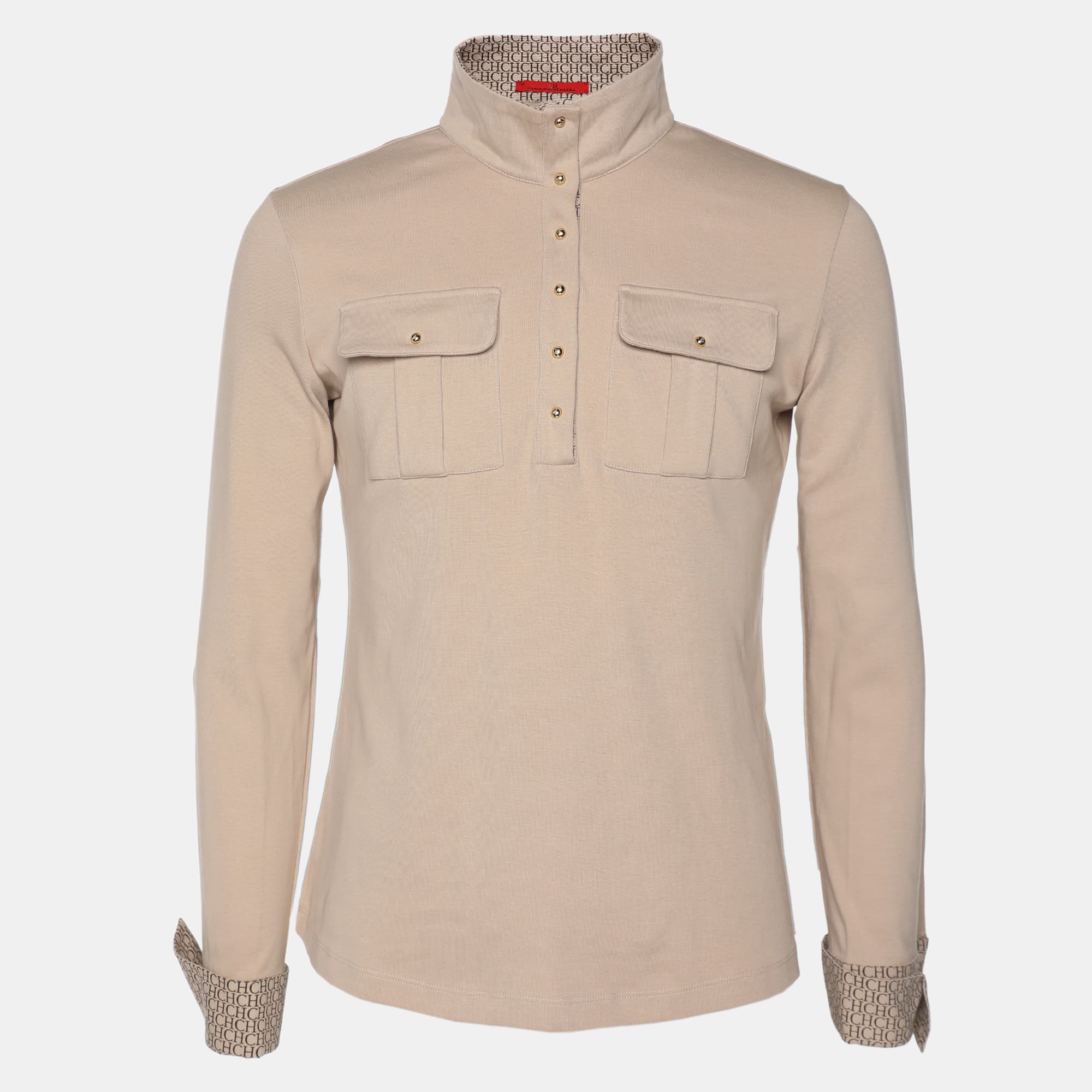 CH Carolina Herrera Beige Pique Cotton Long Sleeve T-Shirt M