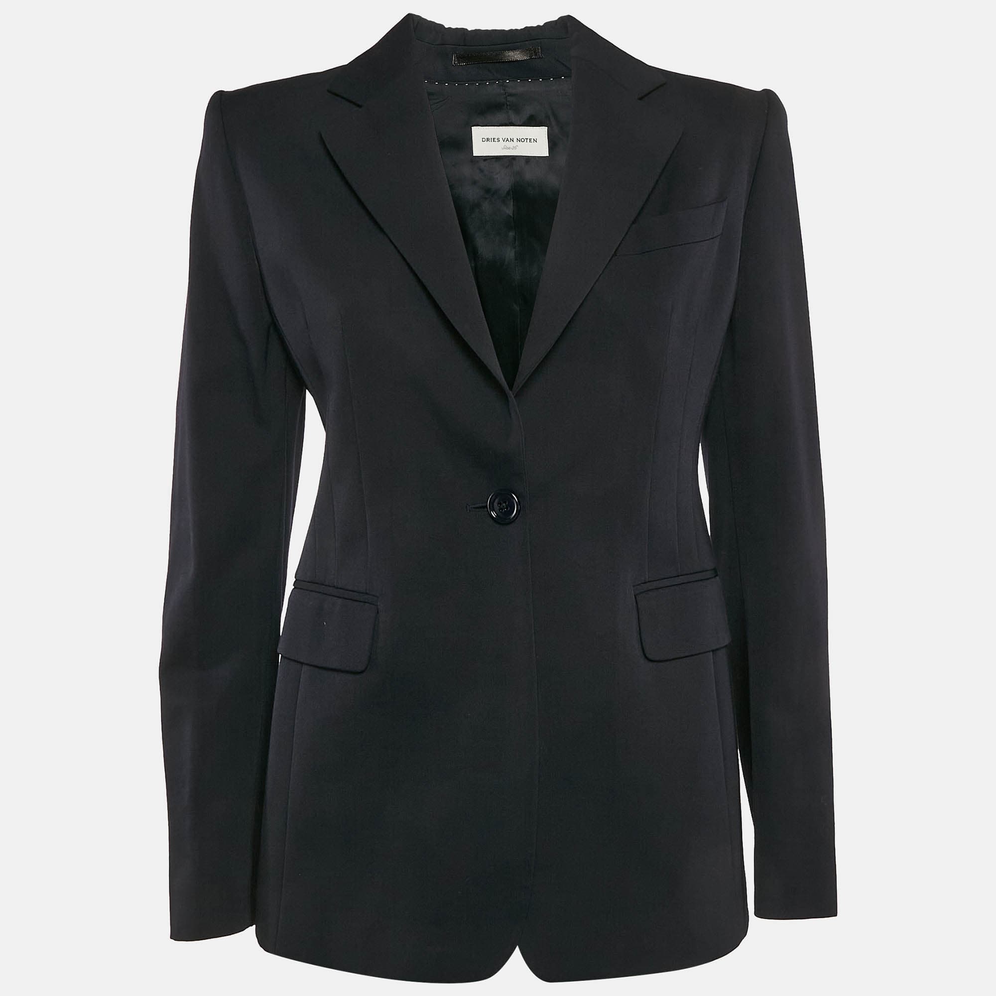 Dries van Noten Navy Blue Wool Single Breasted Blazer S