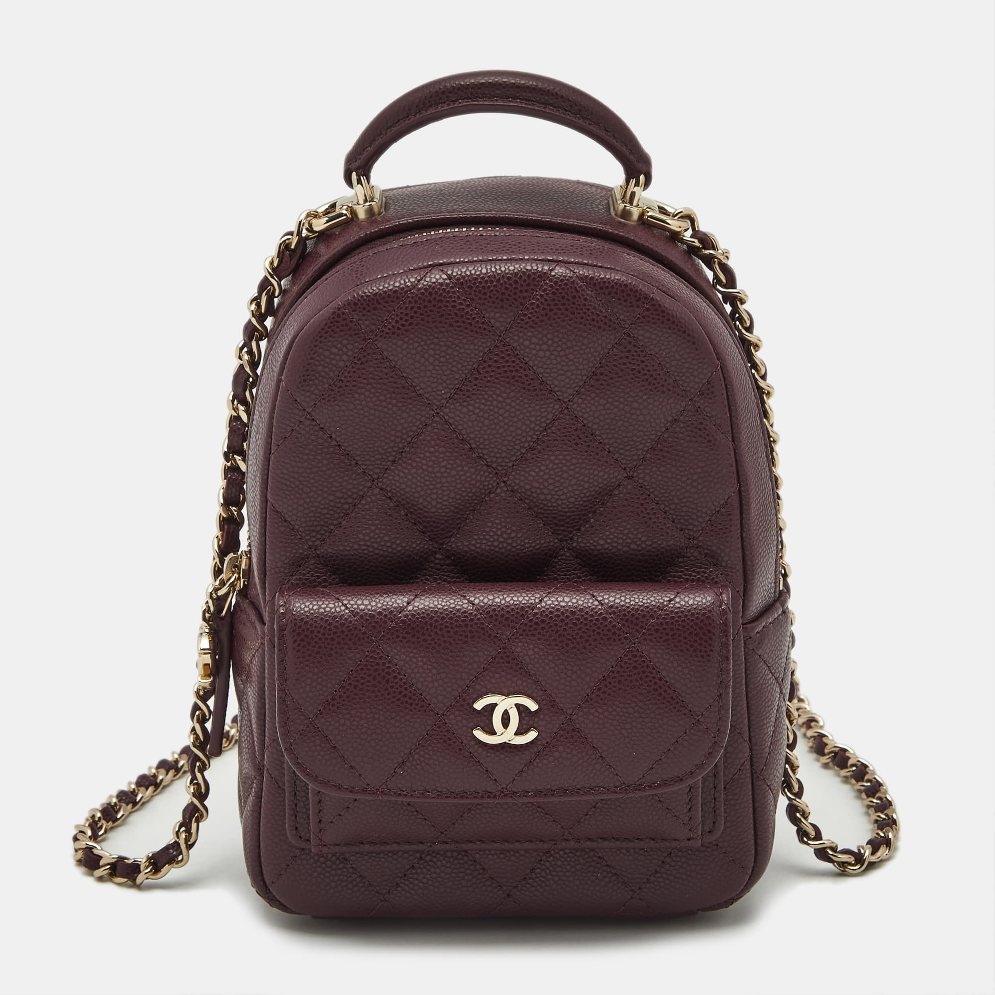 Chanel Burgundy Quilted Caviar Leather Mini CC Classic Backpack