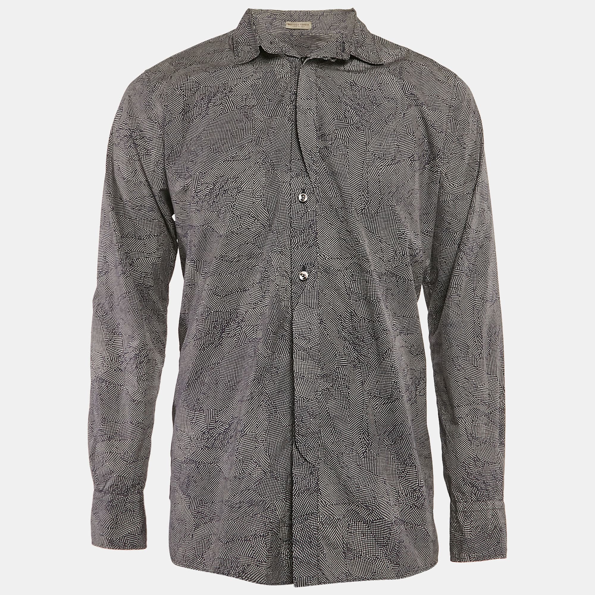 Bottega Veneta Navy Blue Printed Cotton Long Sleeve Shirt L