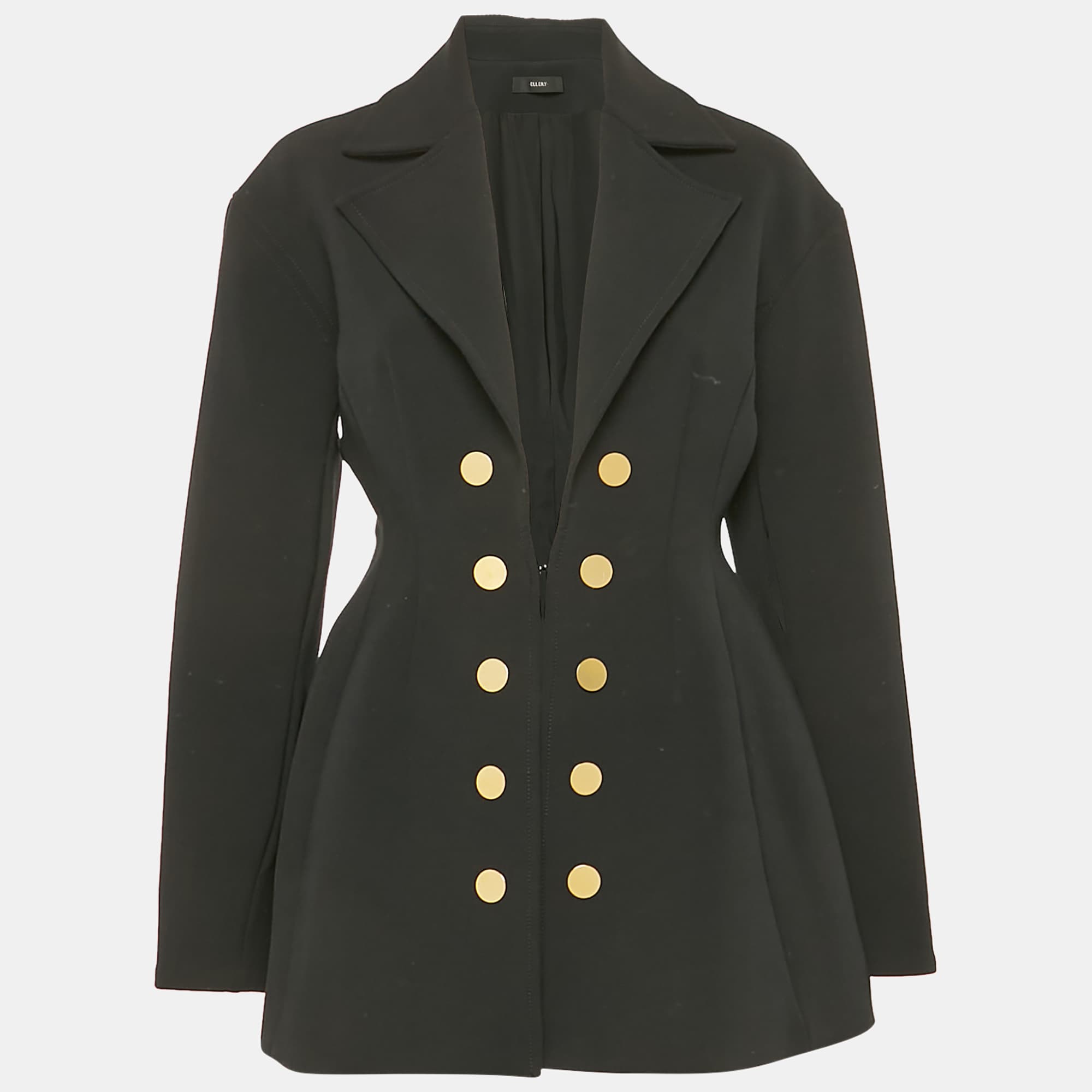 Ellery Black Gabardine Button Detail Coat S