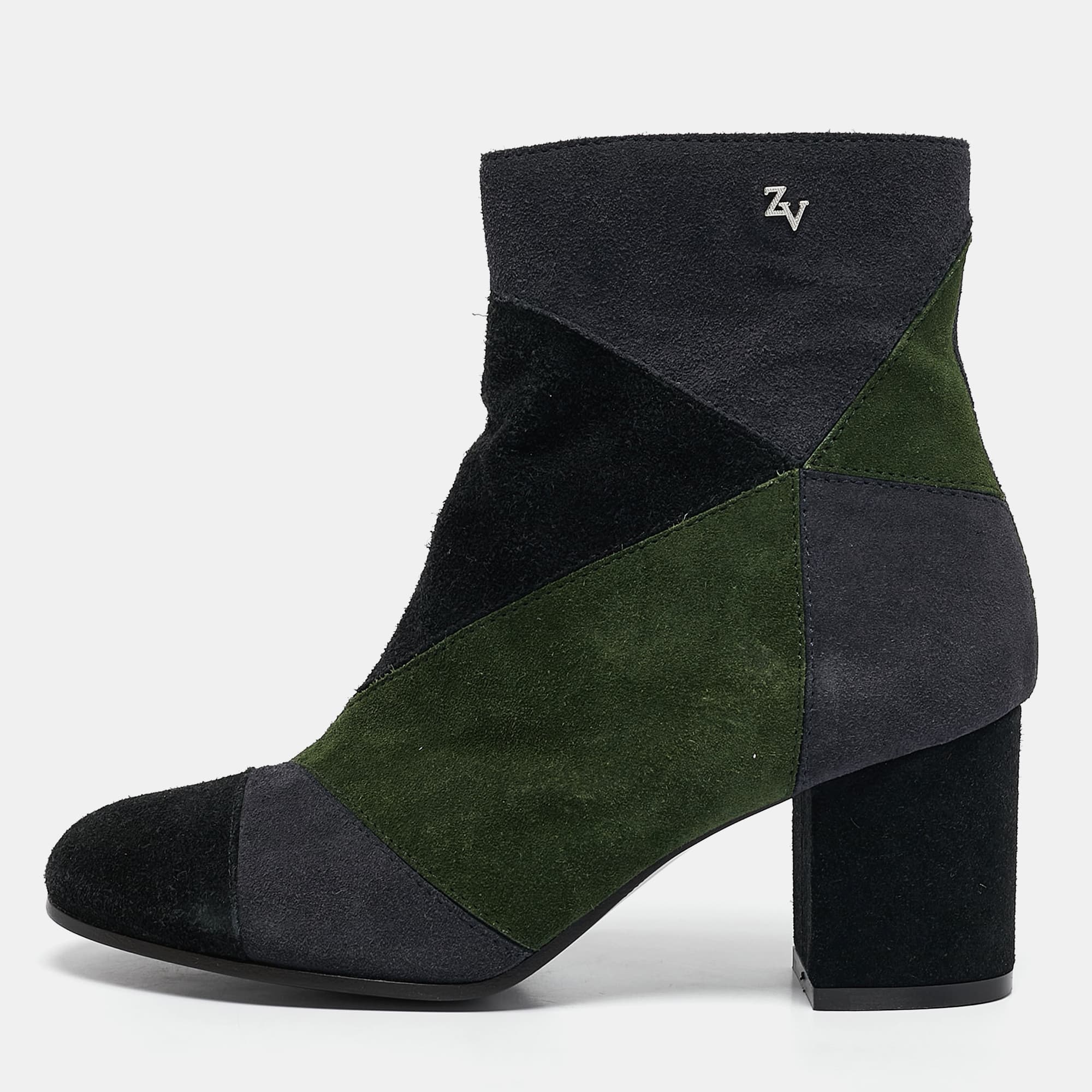 Zadig & Voltaire Multicolor Suede Block Heel Ankle Booties Size 36