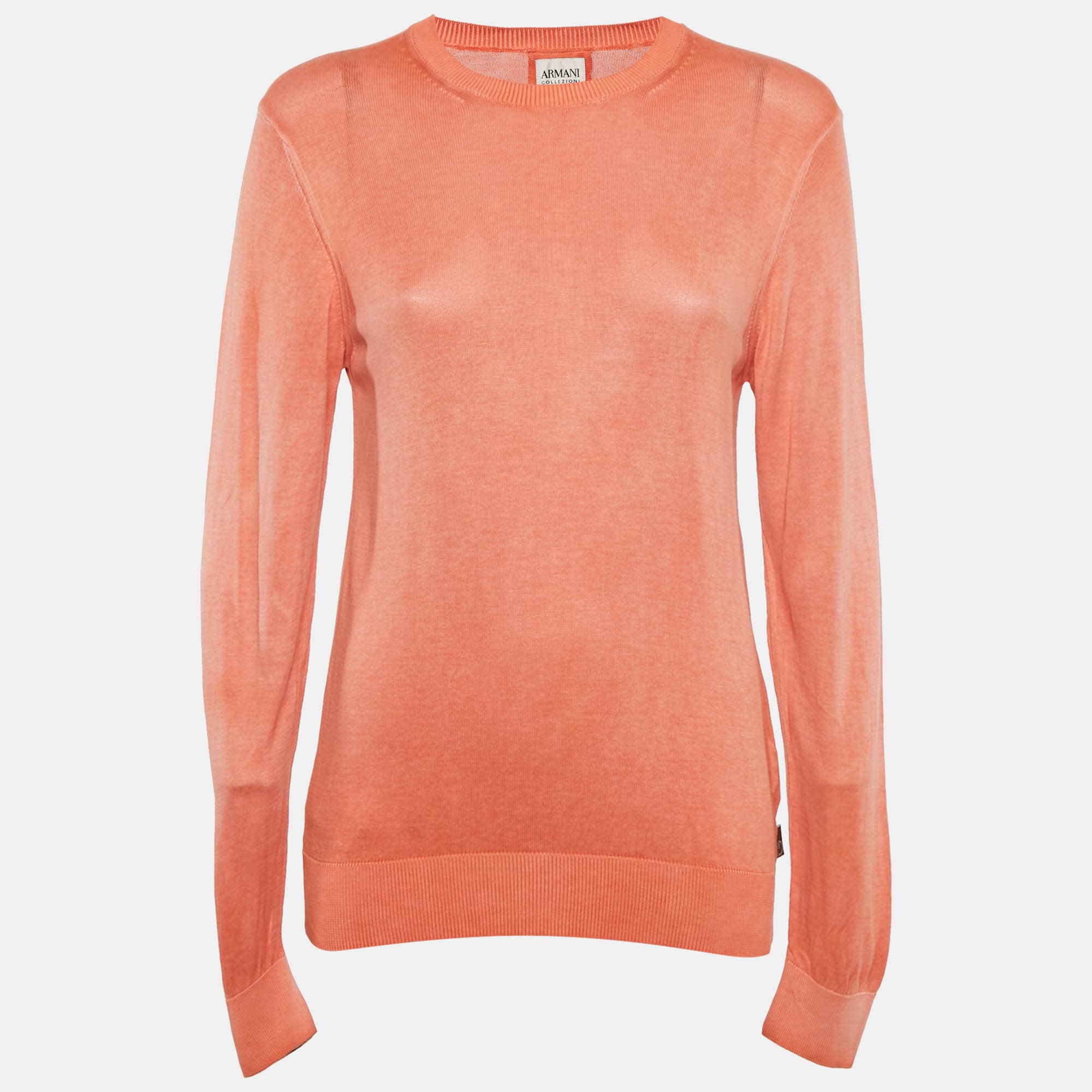 Armani Collezioni Coral Orange Full Sleeve Crew Neck Sweater L