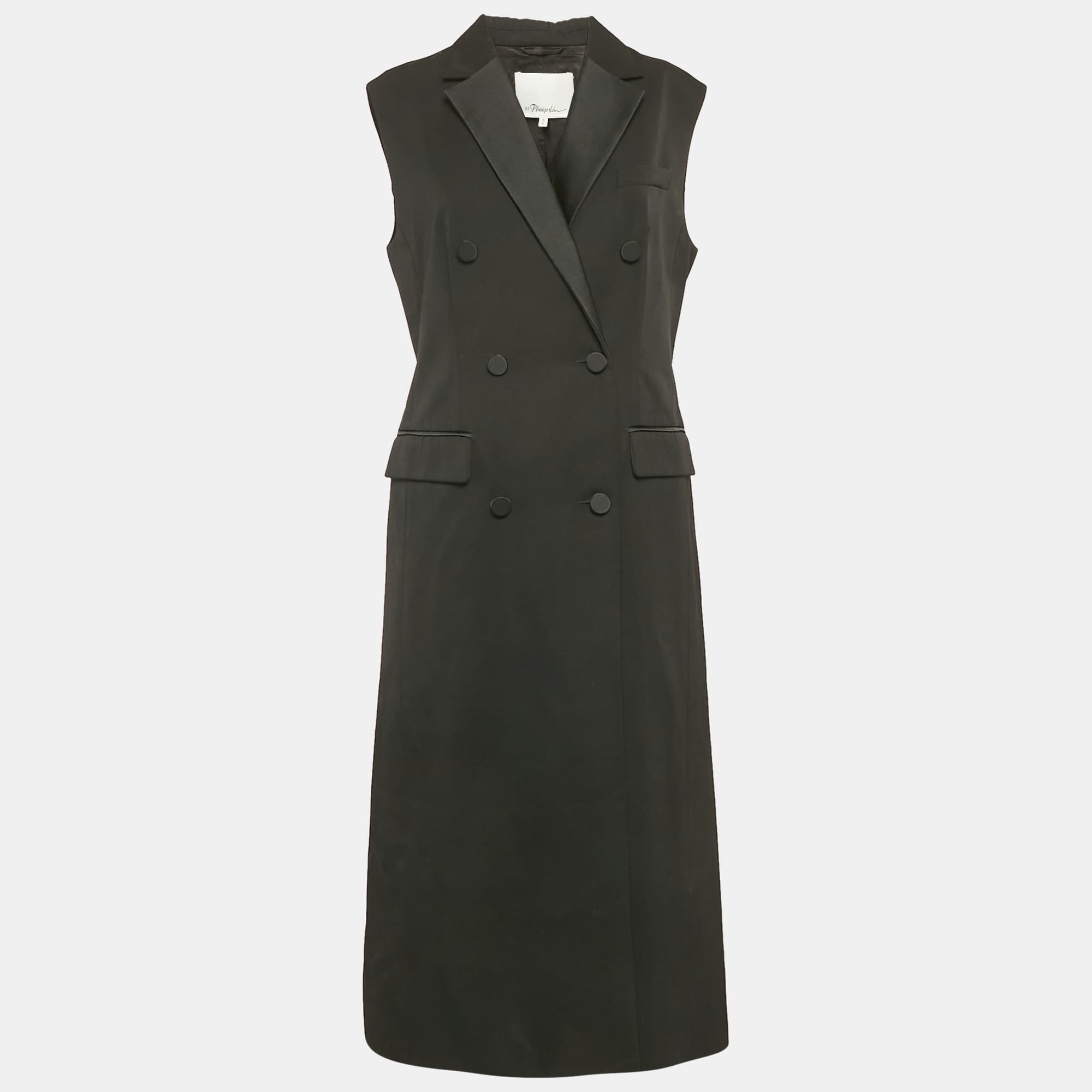 3.1 Phillip Lim Black Wool Sleeveless Double Breasted Coat S