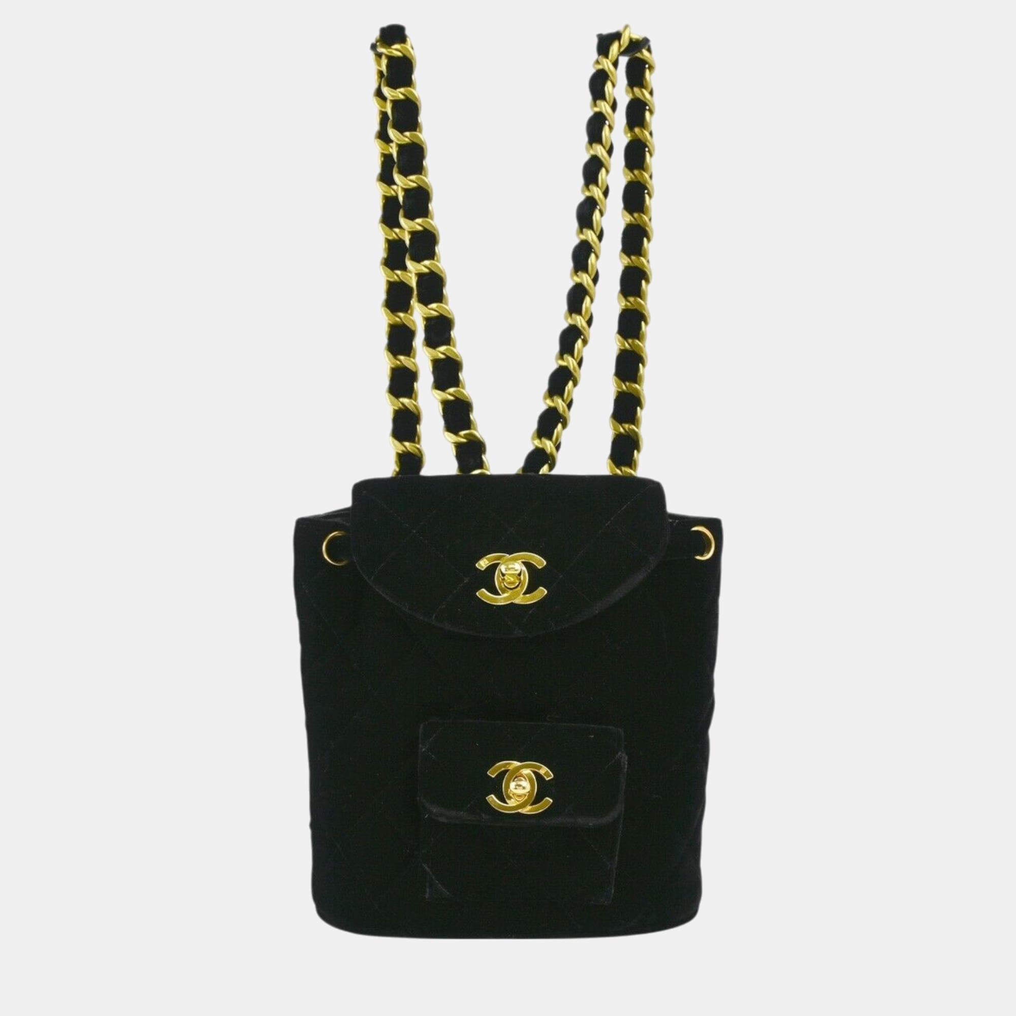 Chanel Black Velvet Small Duma Backpack