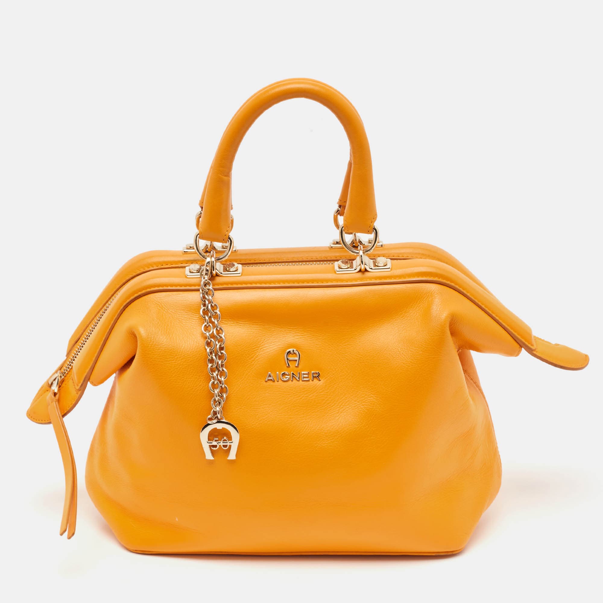 Aigner Orange Leather Frame Satchel