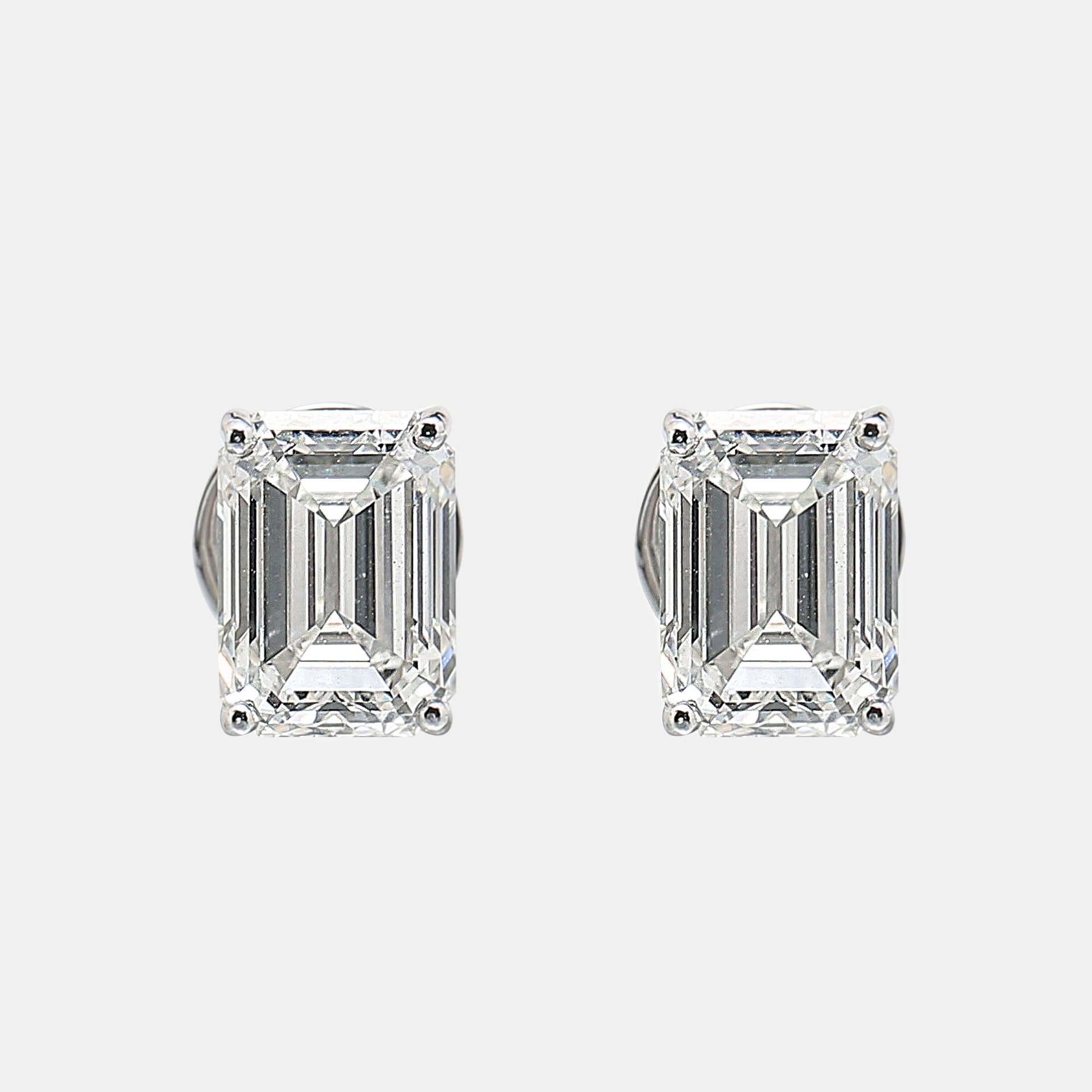 6.00 cts Emerald Cut 18k White Gold Lab Grown Diamonds Solitaire Stud Earrings