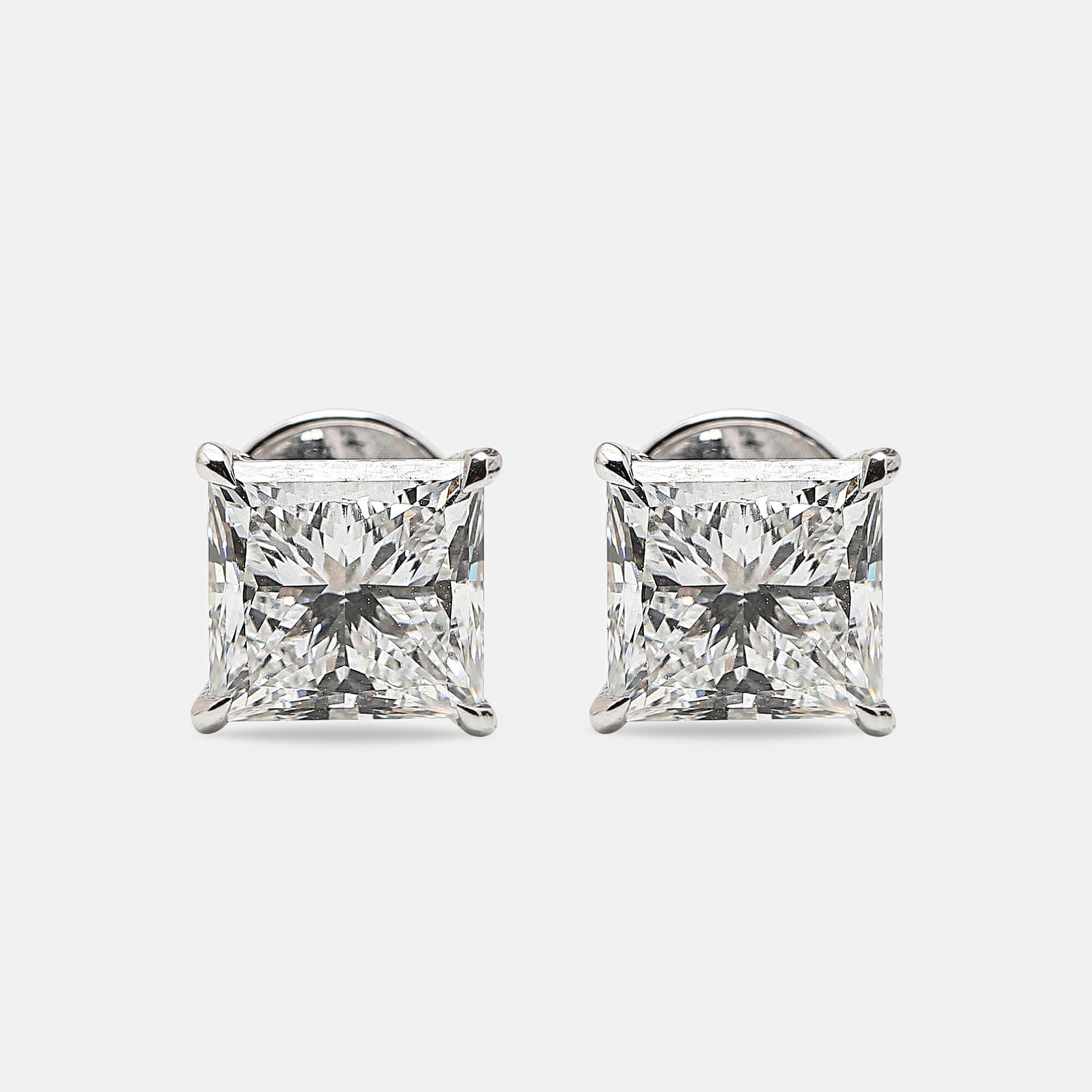6.00 cts Princess Cut 18k White Gold Lab Grown Diamonds Solitaire Stud Earrings