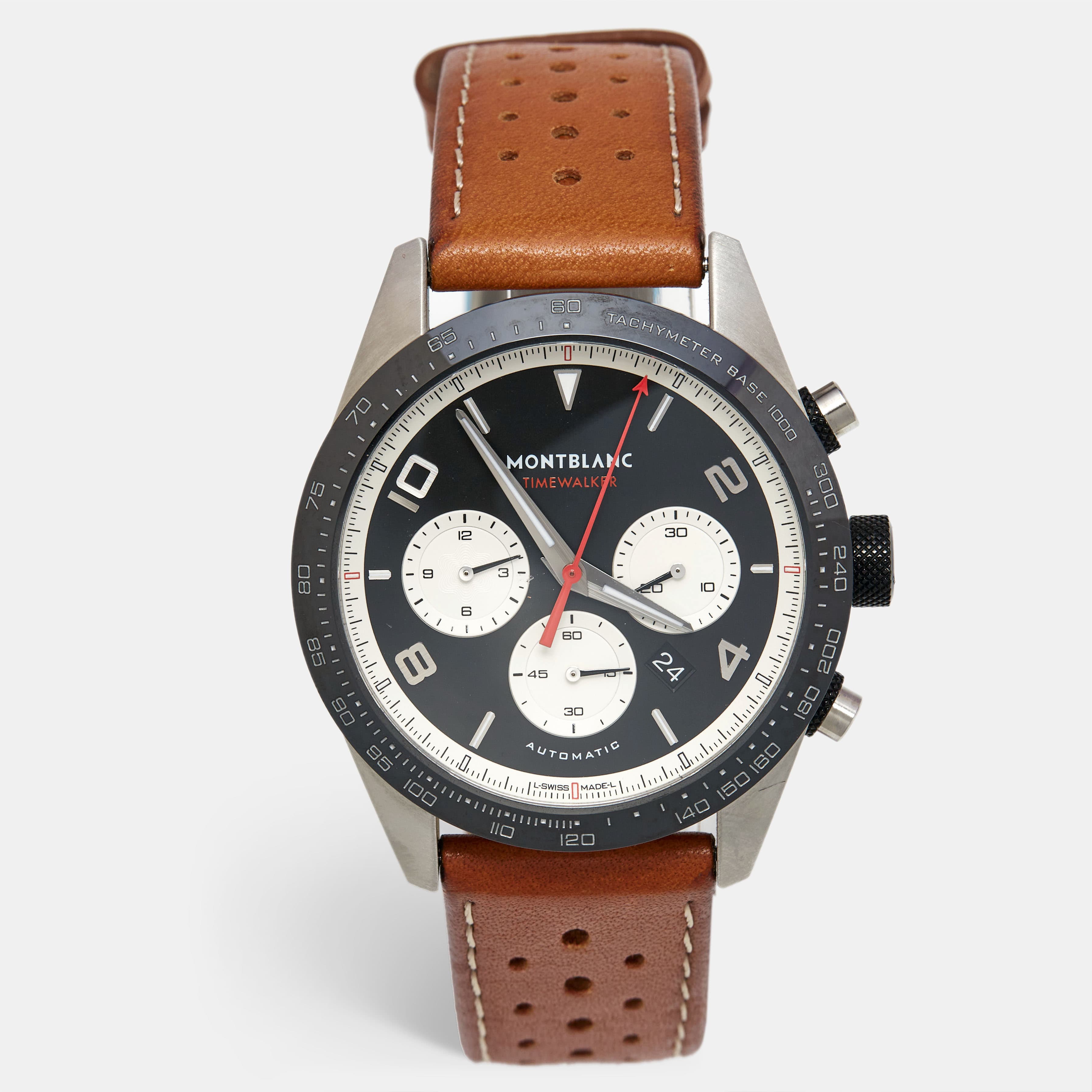 Montblanc Timewalker 19942 Black Dial Ceramic Stainless Steel Calfskin Leather Men's Wristwatch 43 mm