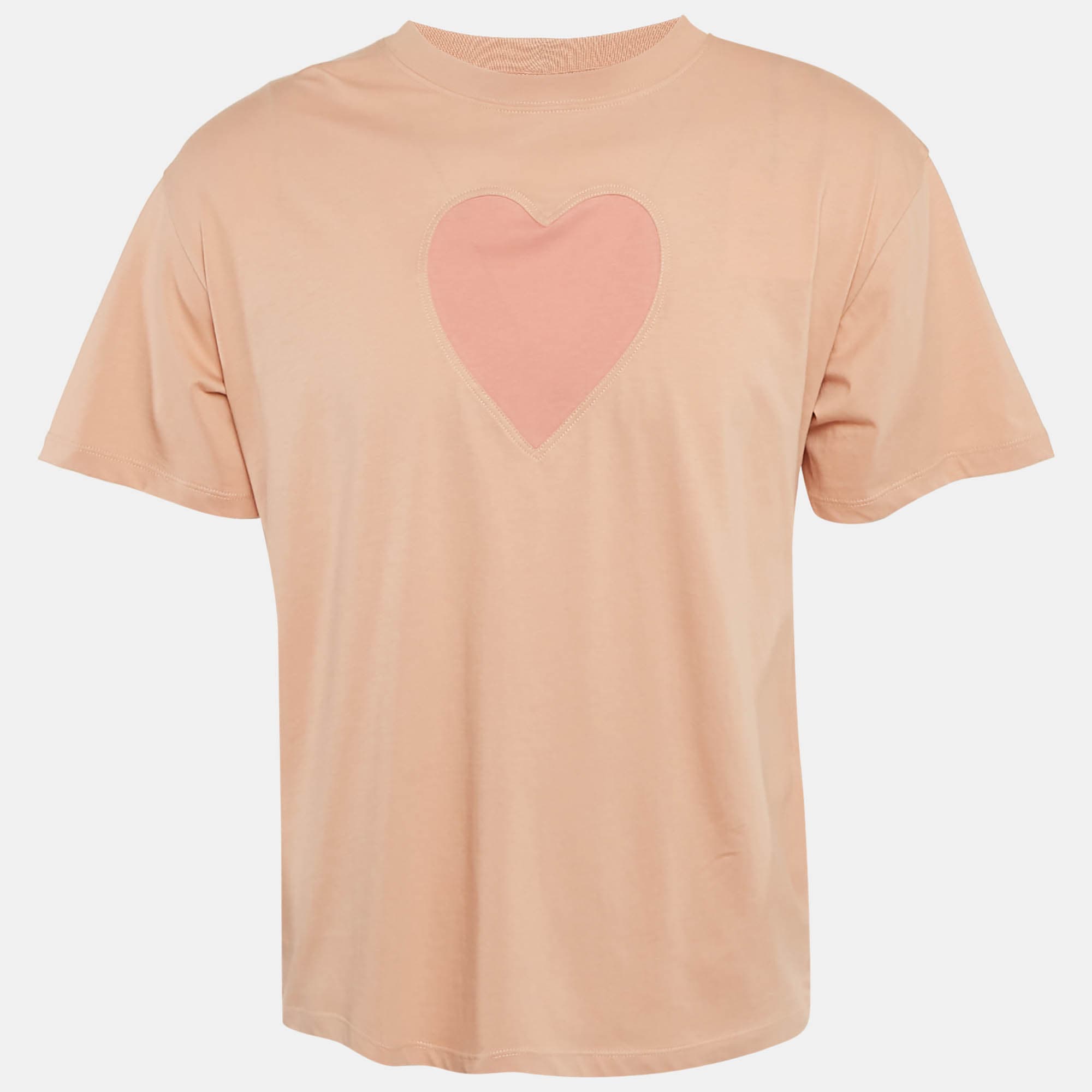 Sandro Pink Peach Pink Heart Jersey Crewneck T-Shirt XL
