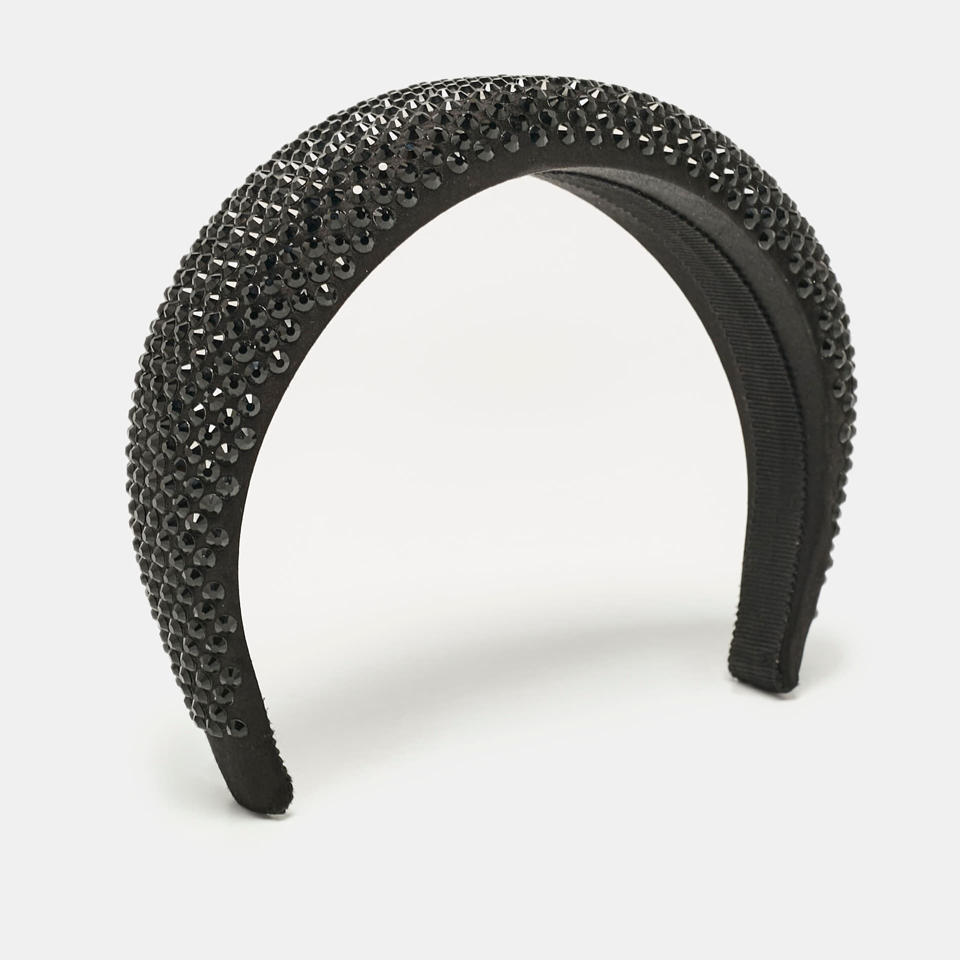 Prada Black Crystals Embellished Satin Headband