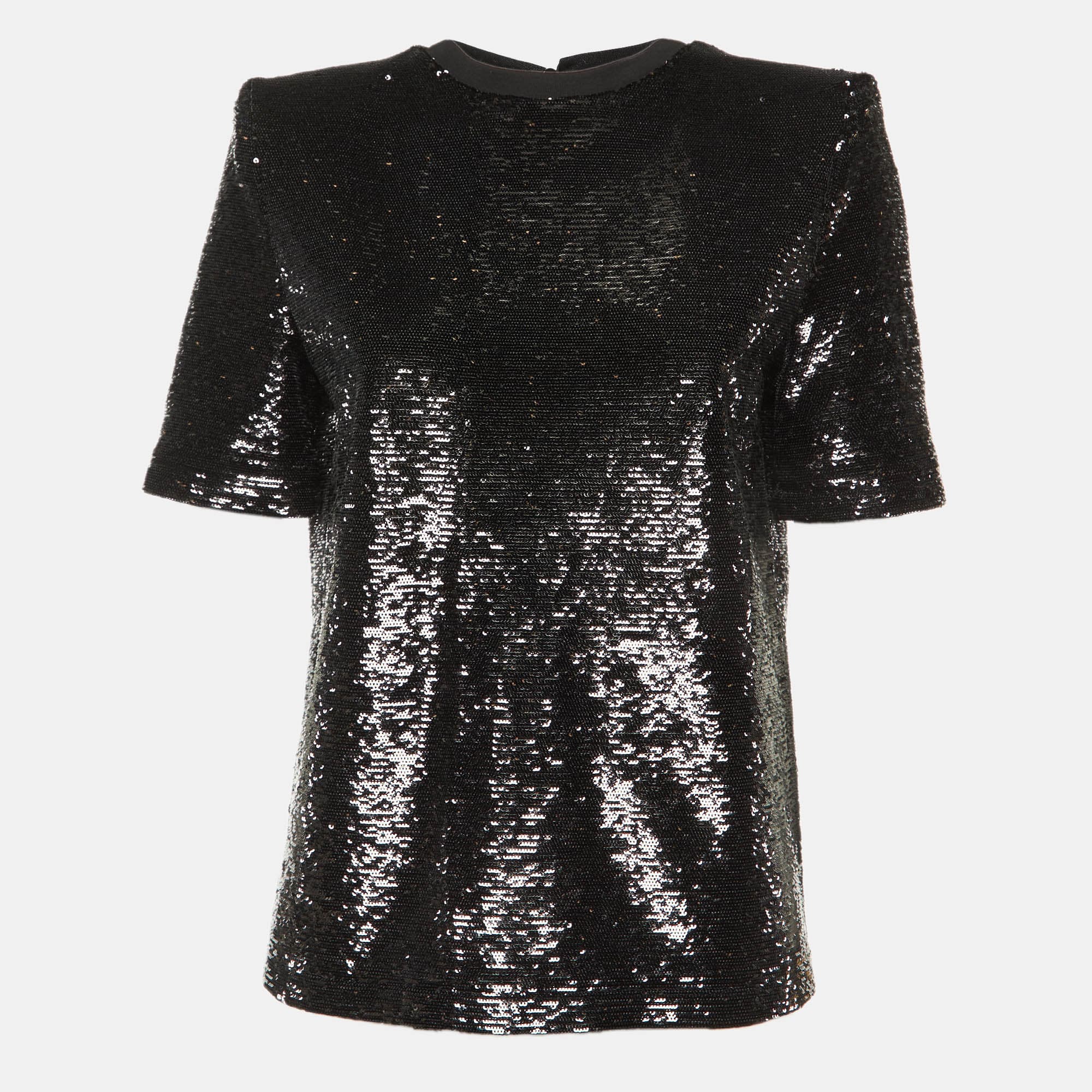 The Attico Black Sequined Structure Shouldered T-Shirt XS