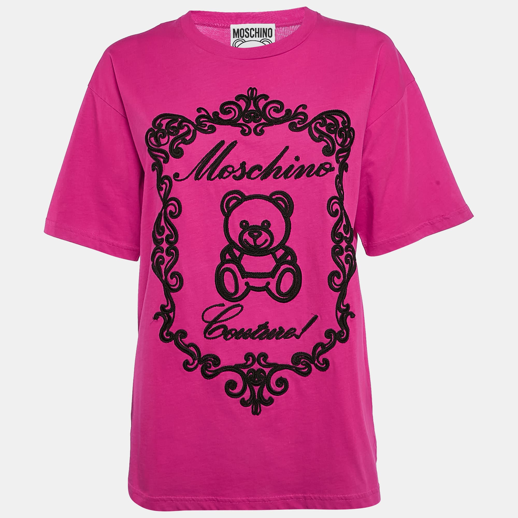 Moschino Couture Pink Logo Embroidered Jersey Loose Fit T-Shirt XXS