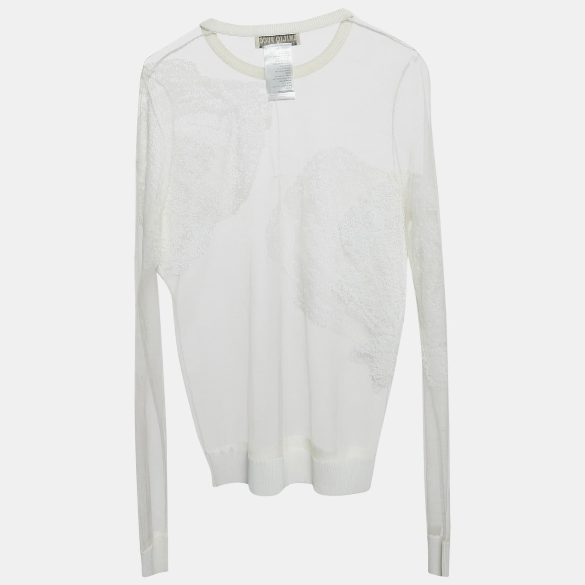 Emilio Pucci White Embroidered Tulle Sheer Pullover M