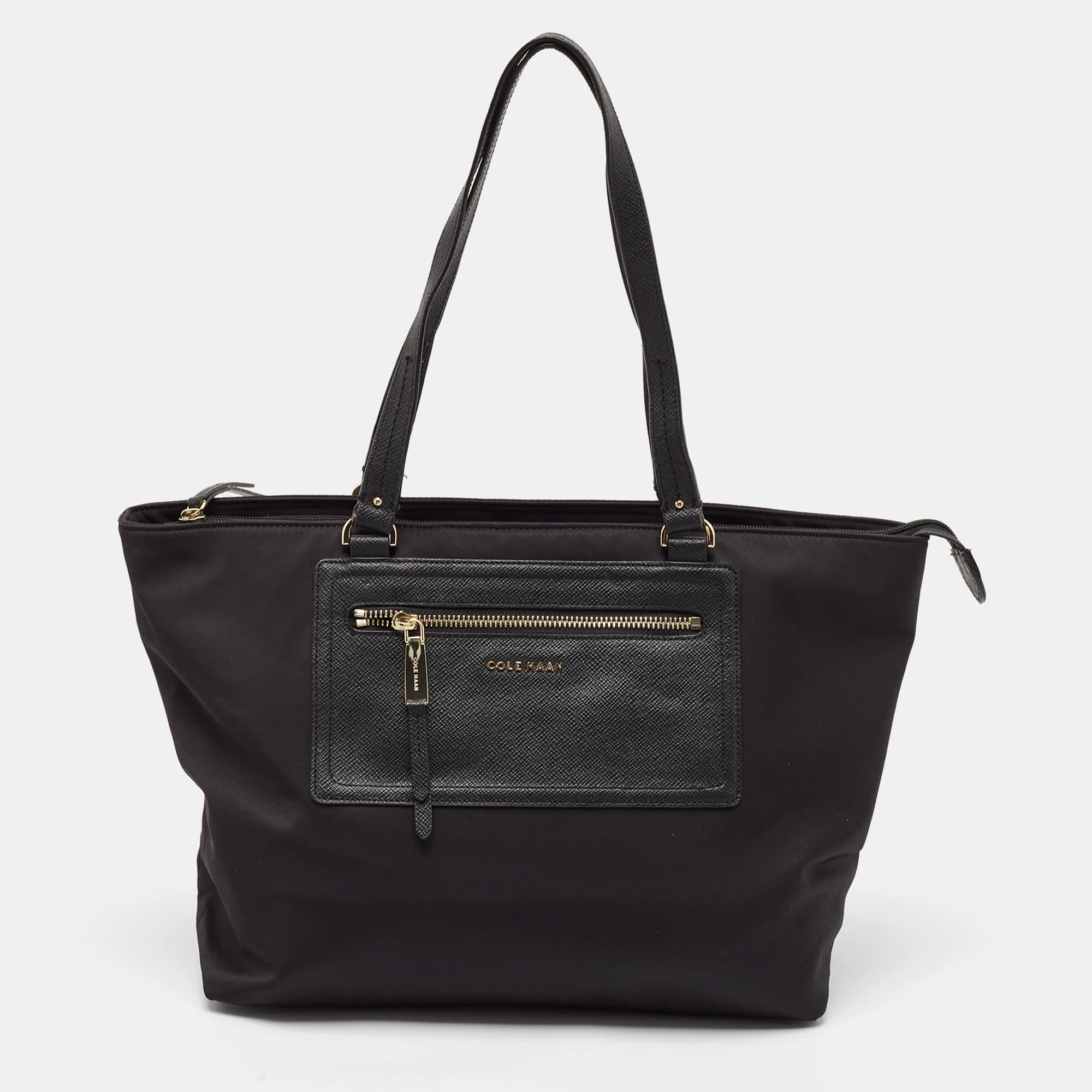 Cole Haan Black Leather and Nylon Shopper Tote
