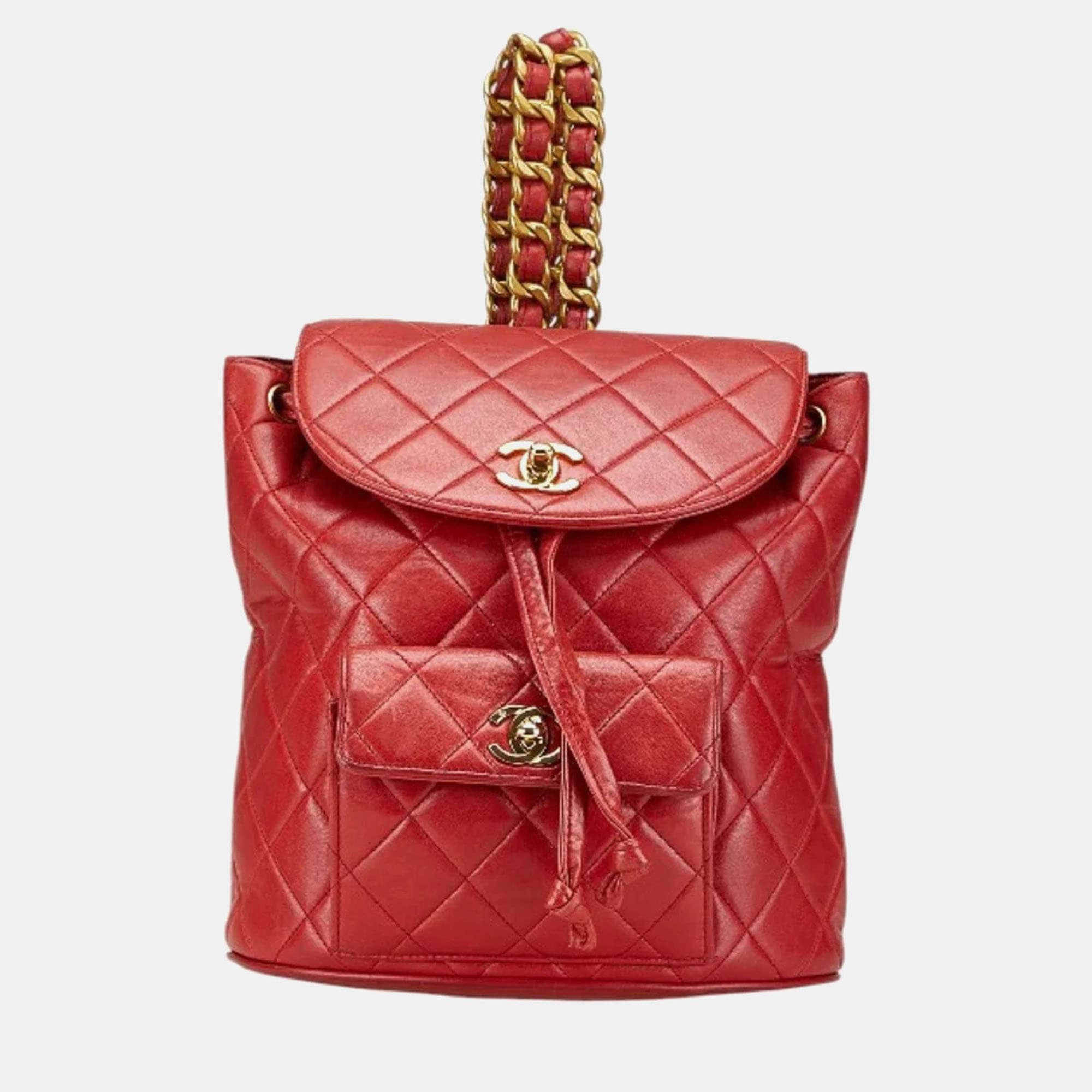 Chanel Red Lambskin Backpack