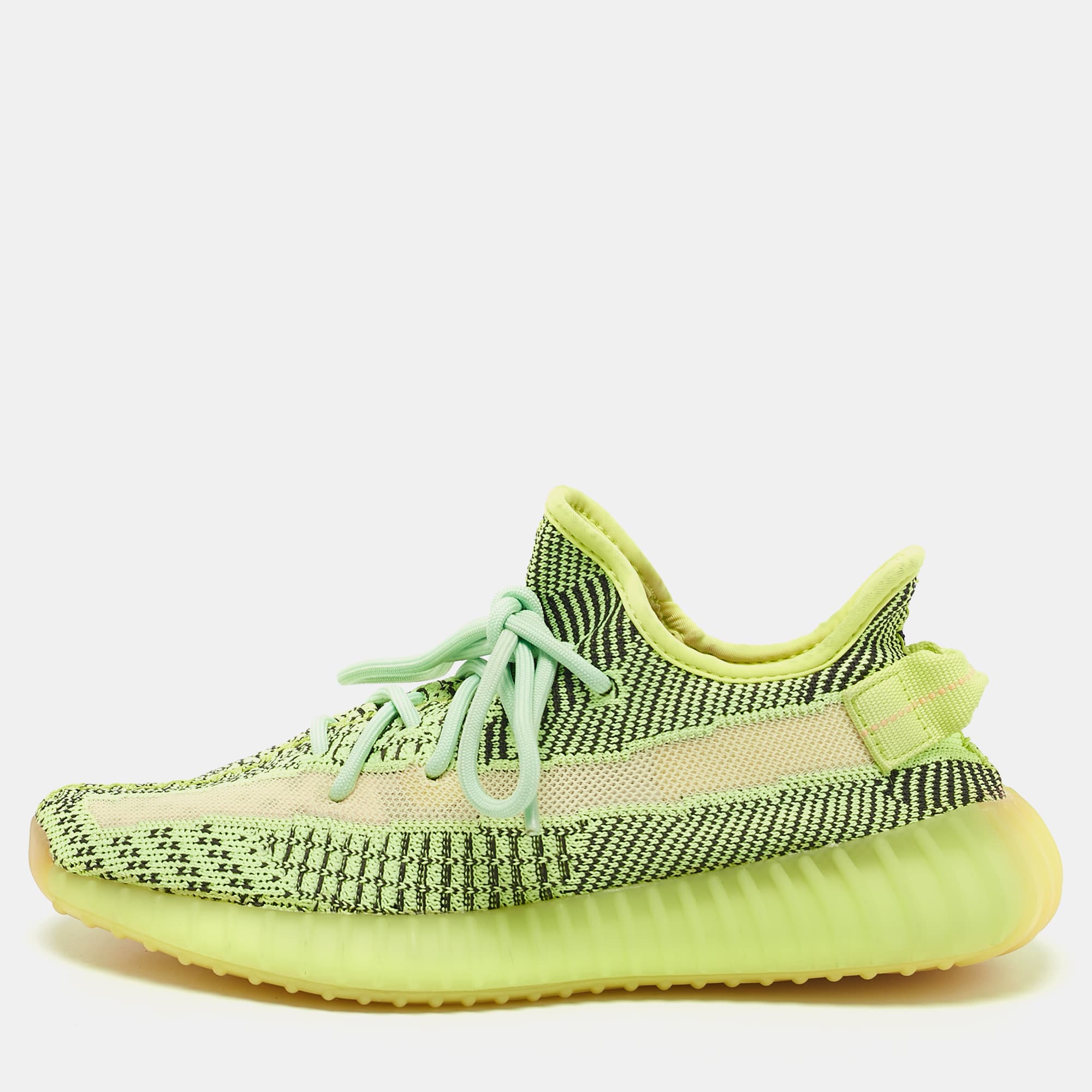 Yeezy x Adidas Neon Green Knit Fabric Boost 350 V2 Yeezreel (Non Reflective) Sneakers Size 39 1/3