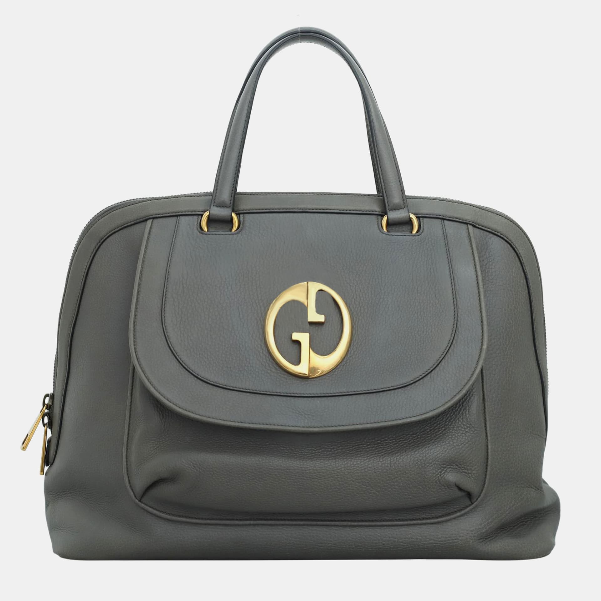 Gucci Grey Leather 1973 Top Handle Oversized Travel Bag